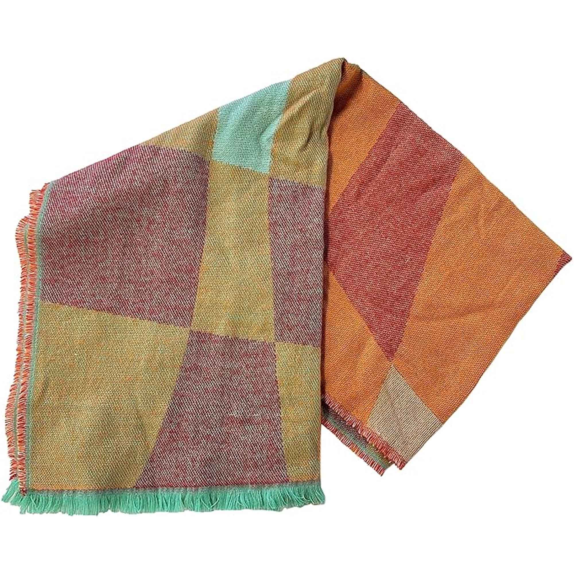 Women's Soft Woven Winter Scarves Lightweight Cozy Acrylic Wraps in Vibrant Orange Yellow Multi and Purple Red Multi