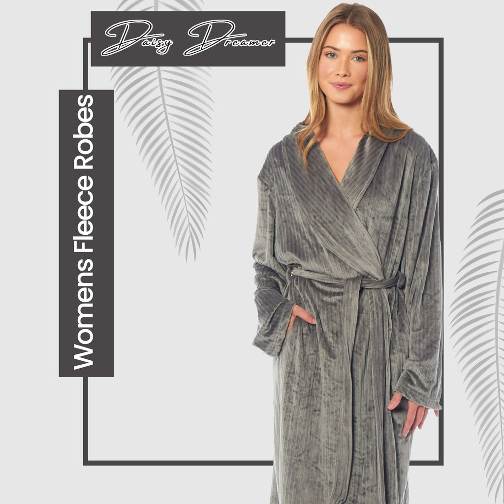 Women's Stripe Jacquard Soft Warm Long Dressing Gown with Belt and Pockets Cosy Shawl Collar Loungewear Robe