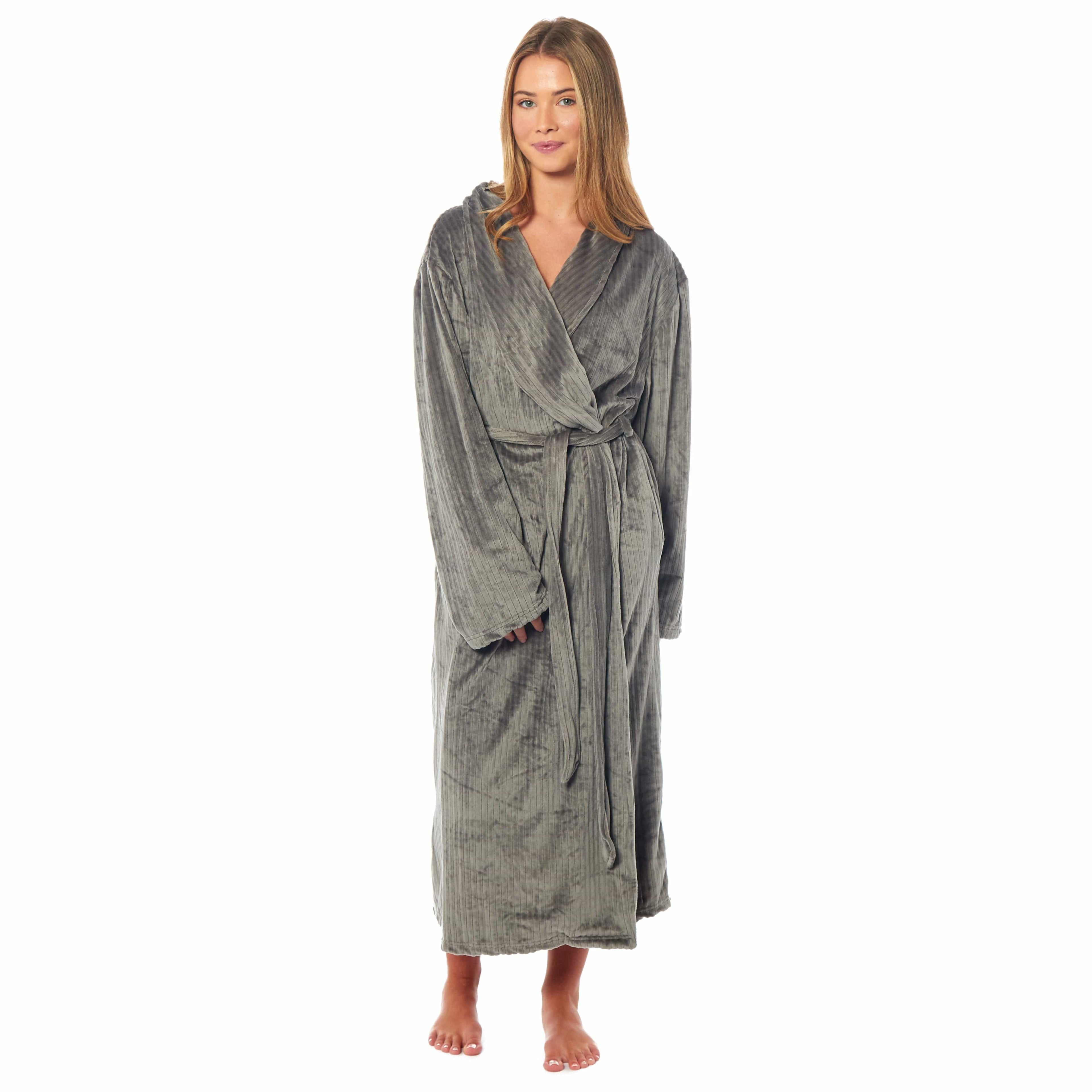 Women's Stripe Jacquard Soft Warm Long Dressing Gown with Belt and Pockets Cosy Shawl Collar Loungewear Robe