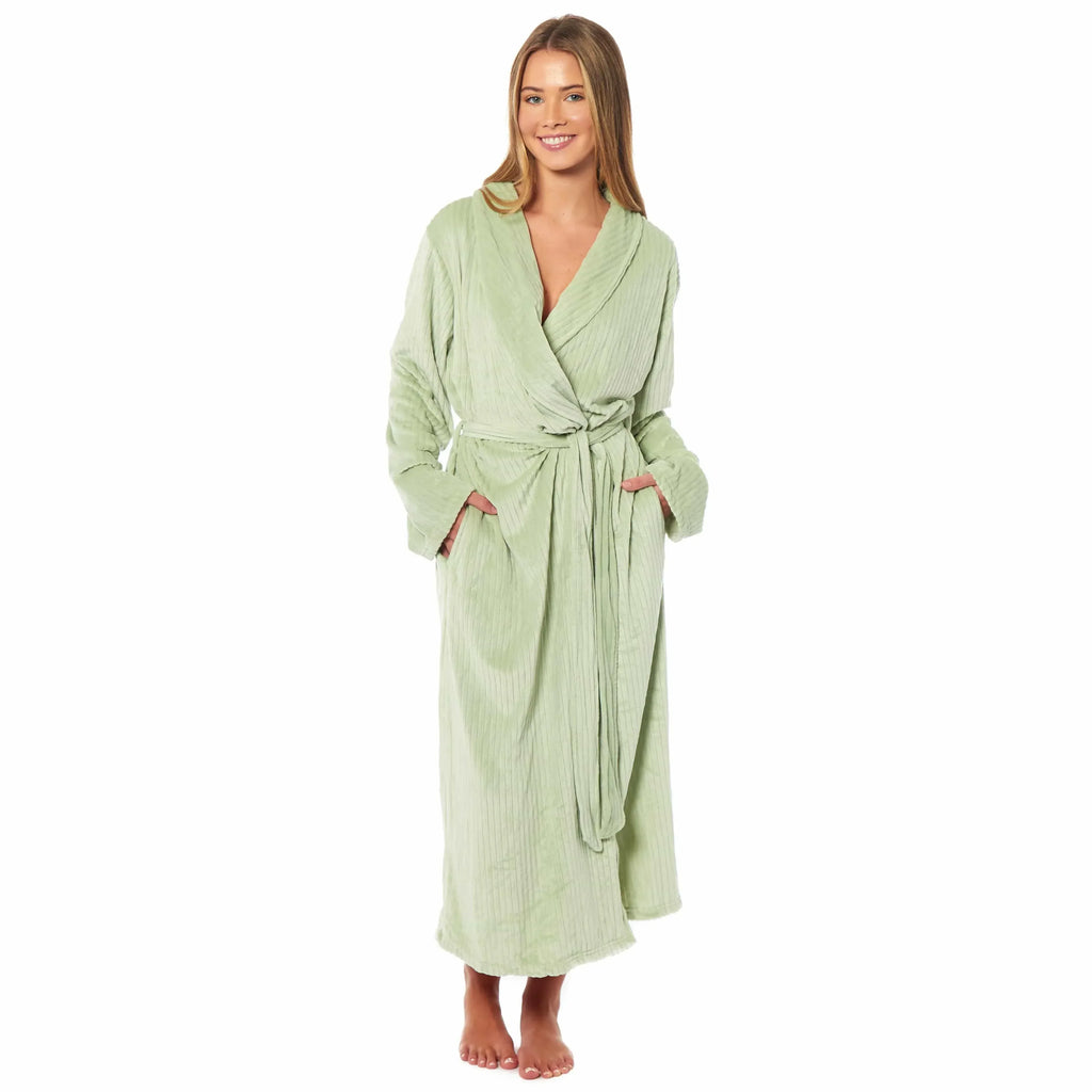 women-s-stripe-jacquard-soft-warm-long-dressing-gown-with-belt-and-pockets-cosy-shawl-collar-loungewear-robe-by-daisy-dreamer-small-uk-8-10-sage-green-robe-1177300346 - Bobobiy