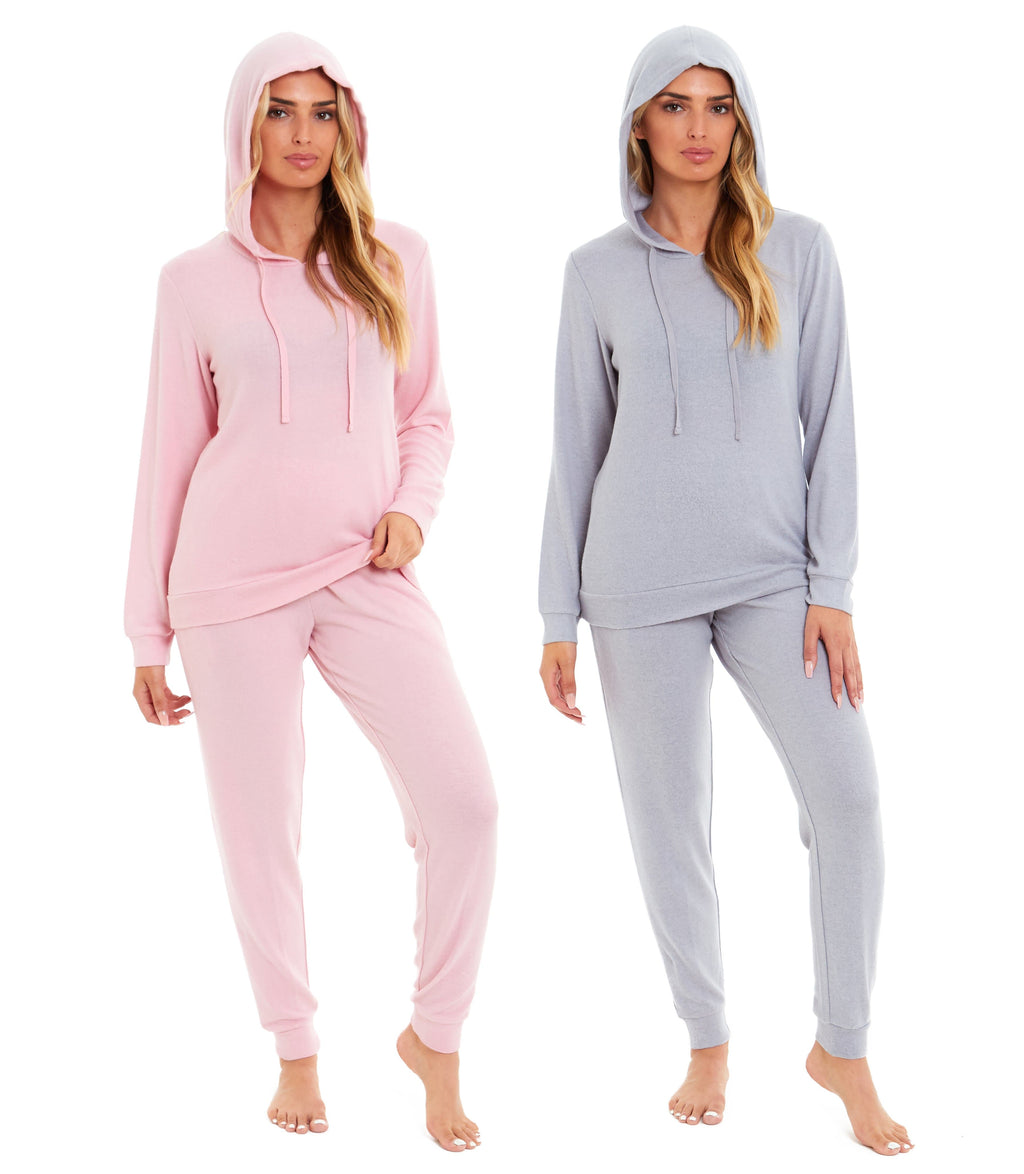 Women's Super Cosy Hooded Pyjama Set Soft Brushed Polyester Viscose Loungewear Warm and Elegant Nightwear Various Colours UK Sizes 8-22