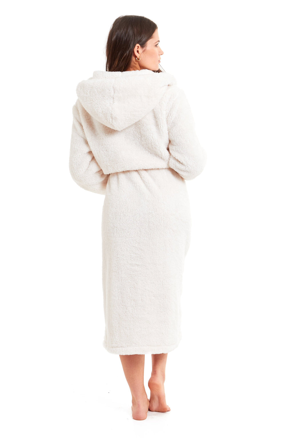 Women's Cream Snuggle Fleece Touch Hooded Robe Luxurious Soft Loungewear Cosy Durable Dressing Gown UK Sizes 8-22