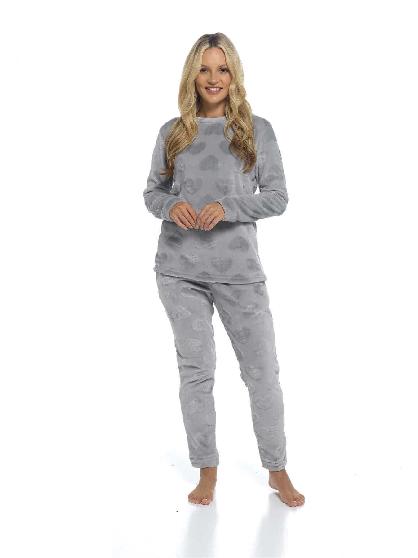 Women's Super Soft Heart Fleece Pyjamas Set Cozy Plush Loungewear Top and Pants Warm Teddy Fleece PJs for Lounging and Sleeping