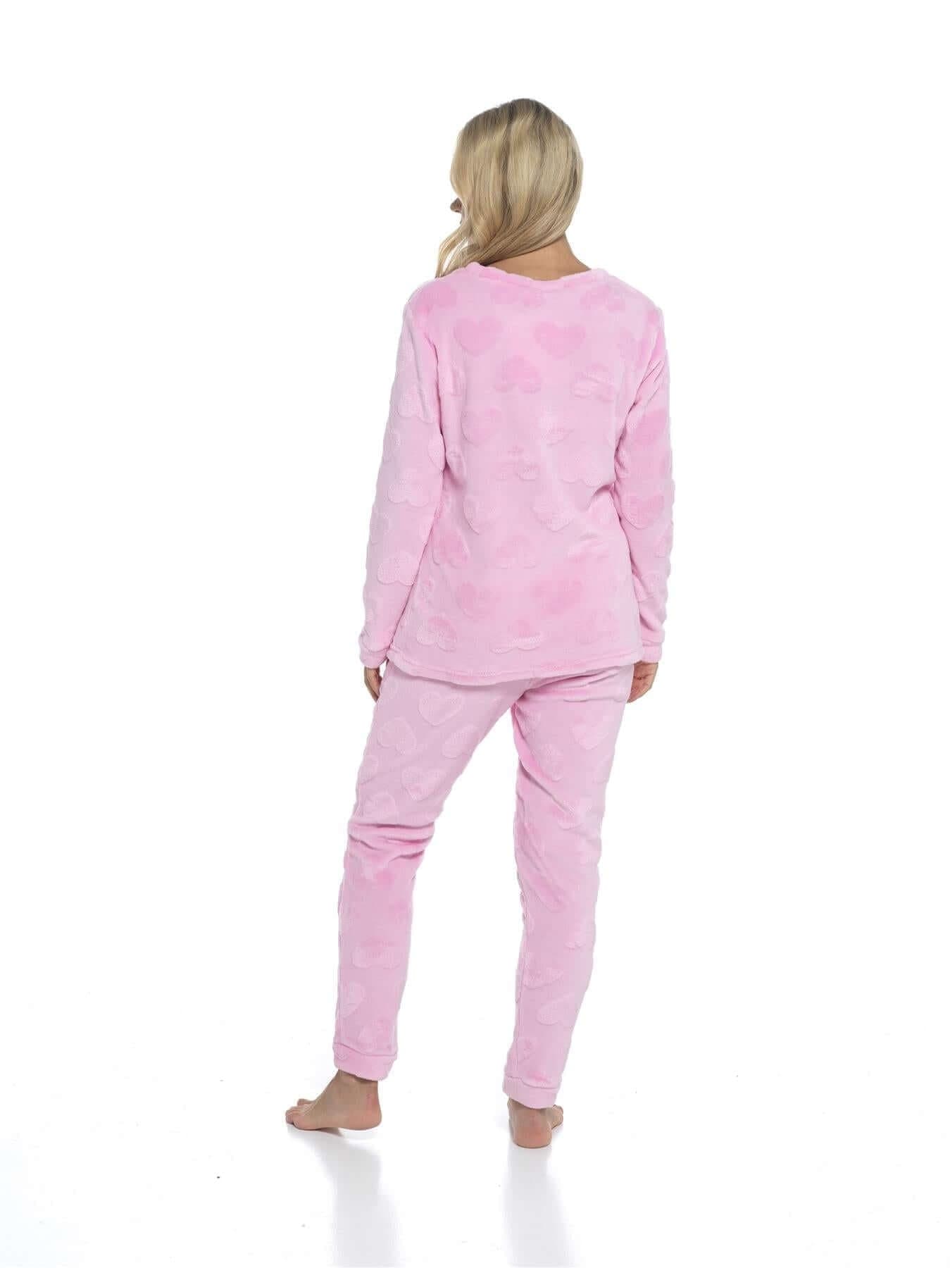 Women's Super Soft Heart Fleece Pyjamas Set Cozy Plush Loungewear Top and Pants Warm Teddy Fleece PJs for Lounging and Sleeping