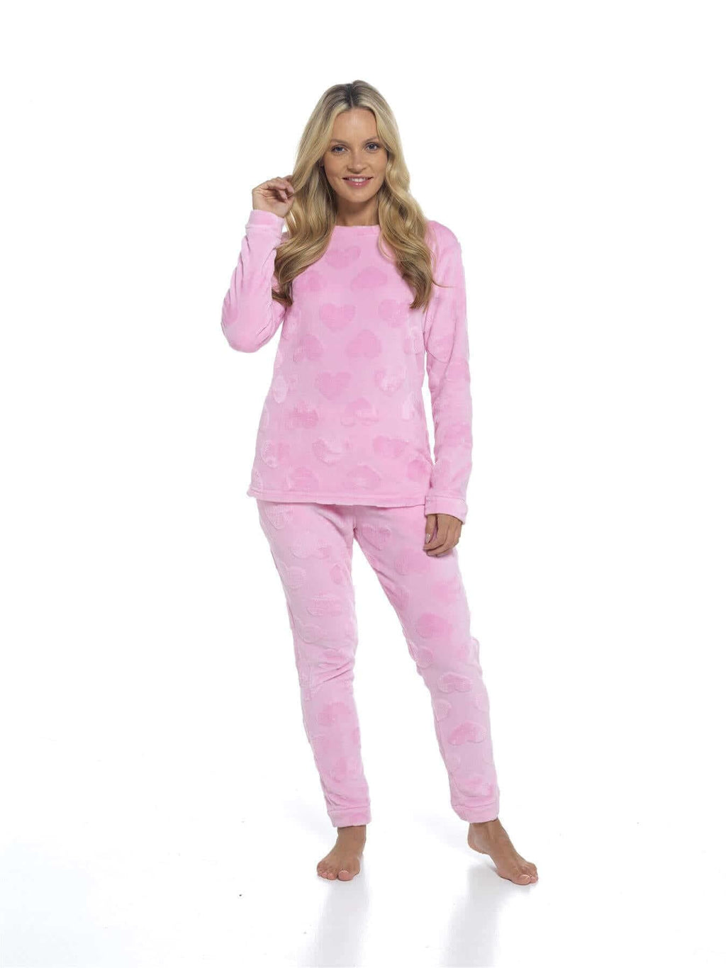 Women's Super Soft Heart Fleece Pyjamas Set Cozy Plush Loungewear Top and Pants Warm Teddy Fleece PJs for Lounging and Sleeping