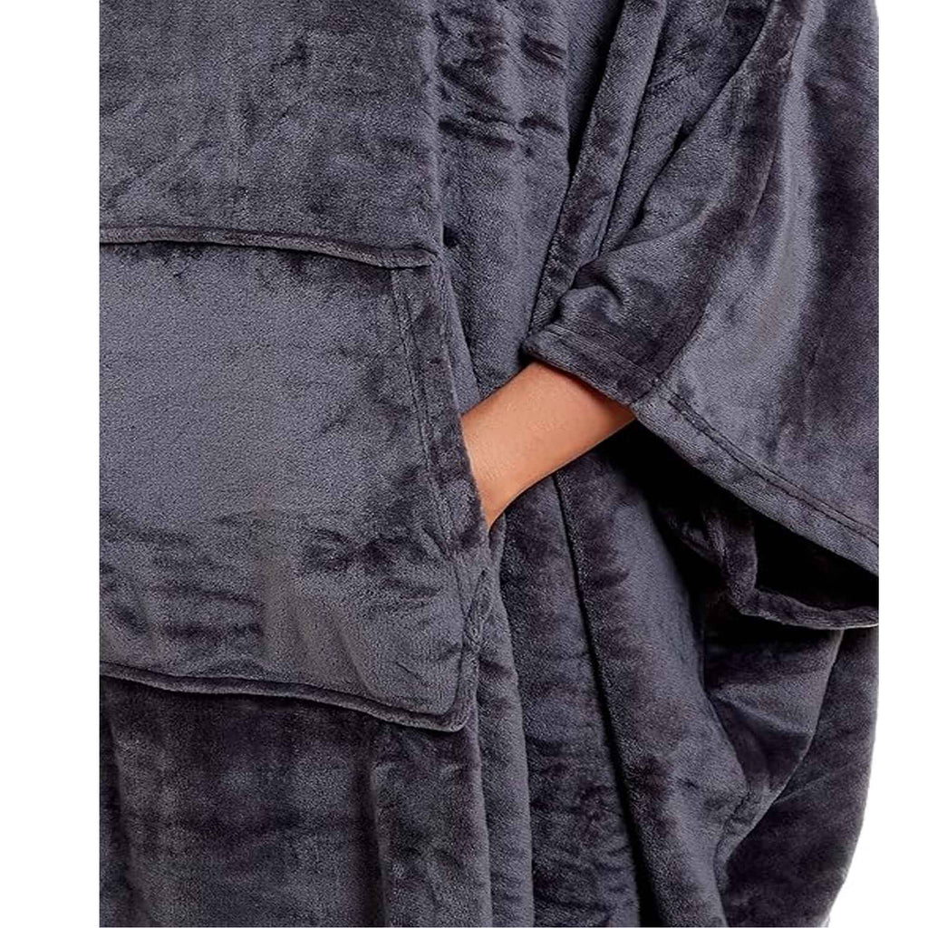 Women's Super Soft Oversized Hooded Poncho Blanket Navy Charcoal Flannel Fleece Cozy Loungewear Nightwear Warm Hoodie One Size Fits Most Adults