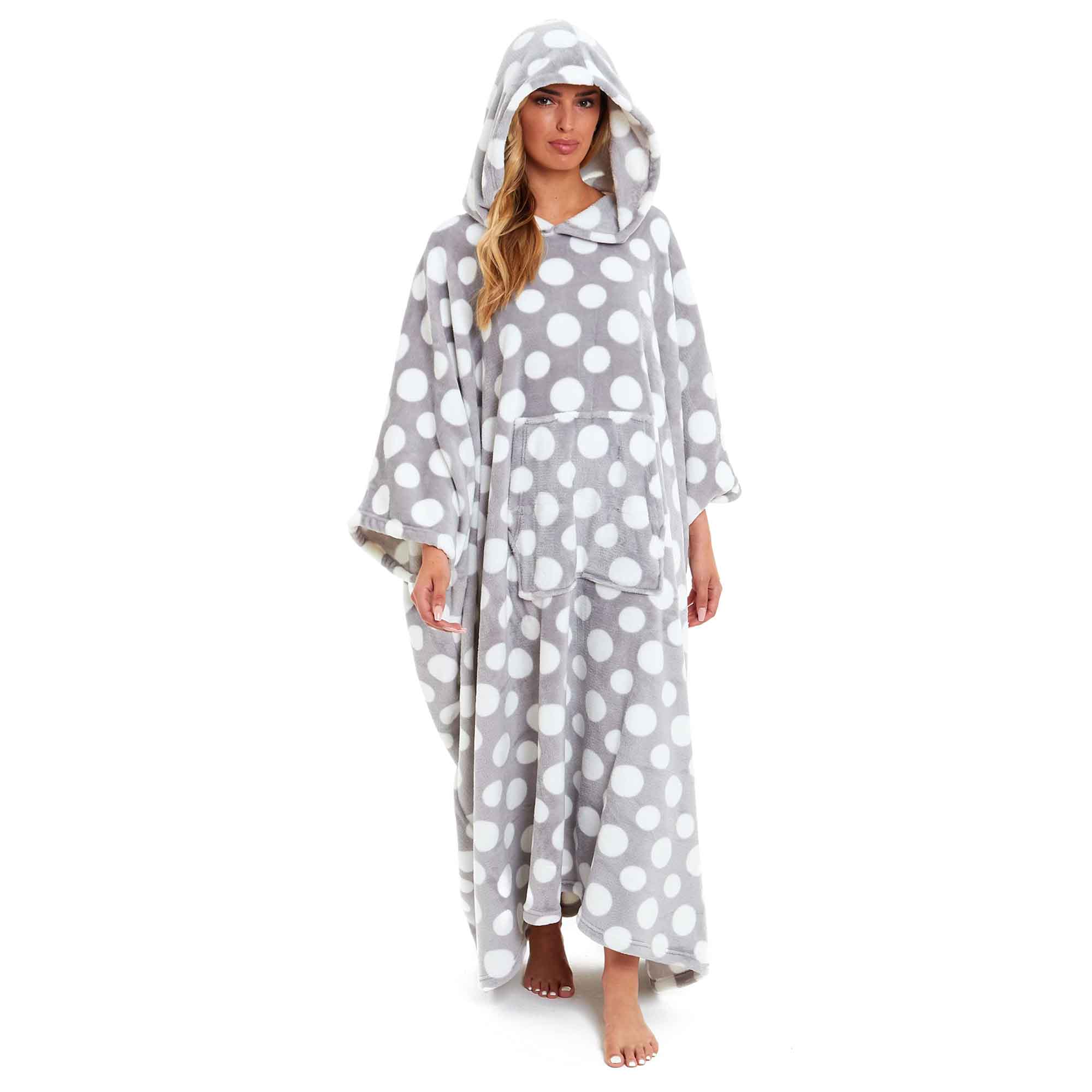 Women's Super Soft Oversized Hooded Poncho Blanket with Stars & Polka Dot Design for Indoor & Outdoor Use