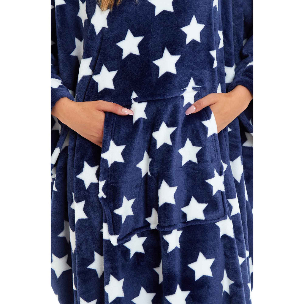 Women's Super Soft Oversized Hooded Poncho Blanket with Stars & Polka Dot Design for Indoor & Outdoor Use