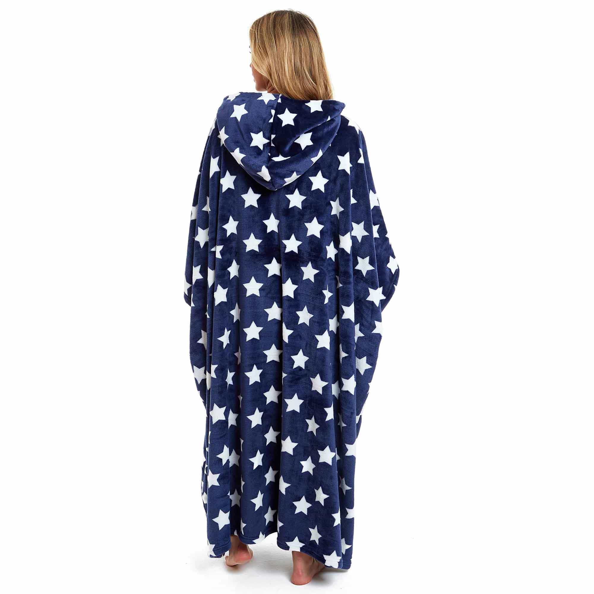 Women's Super Soft Oversized Hooded Poncho Blanket with Stars & Polka Dot Design for Indoor & Outdoor Use