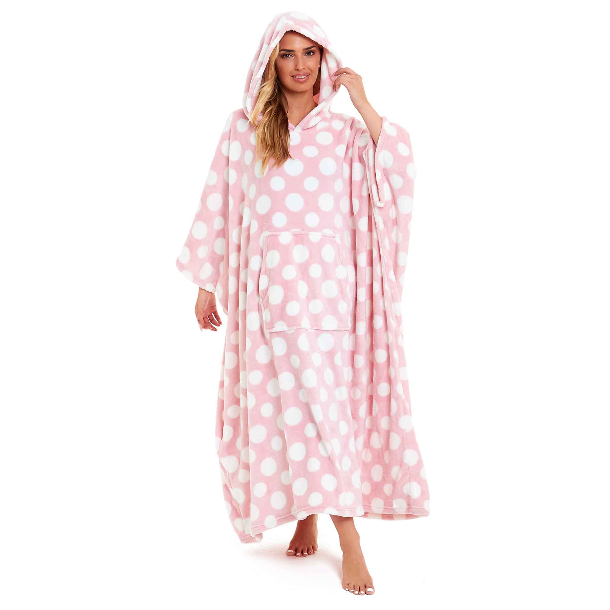 Women's Super Soft Oversized Hooded Poncho Blanket with Stars & Polka Dot Design for Indoor & Outdoor Use