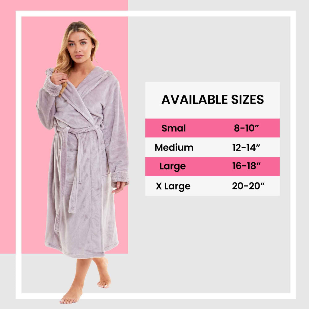 Women's Super Soft Plush Fleece Faux Fur Hooded Robe Luxurious Loungewear Bathrobe for Spa Hotel Home Pink Grey Sizes S-XL