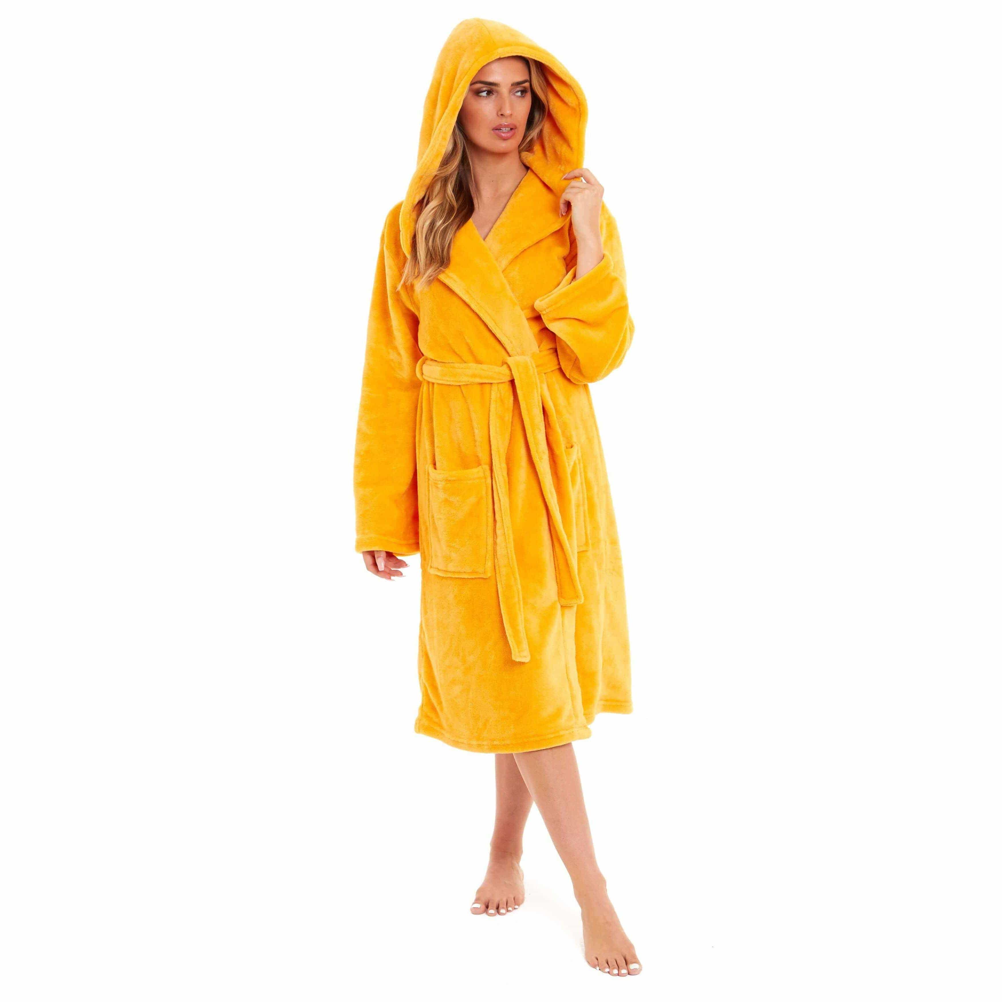 Women's Super Soft Plush Fleece Hooded Bathrobe Fluffy Velvet Loungewear Long Sleeve Cosy Winter Dressing Gown Spa Essential