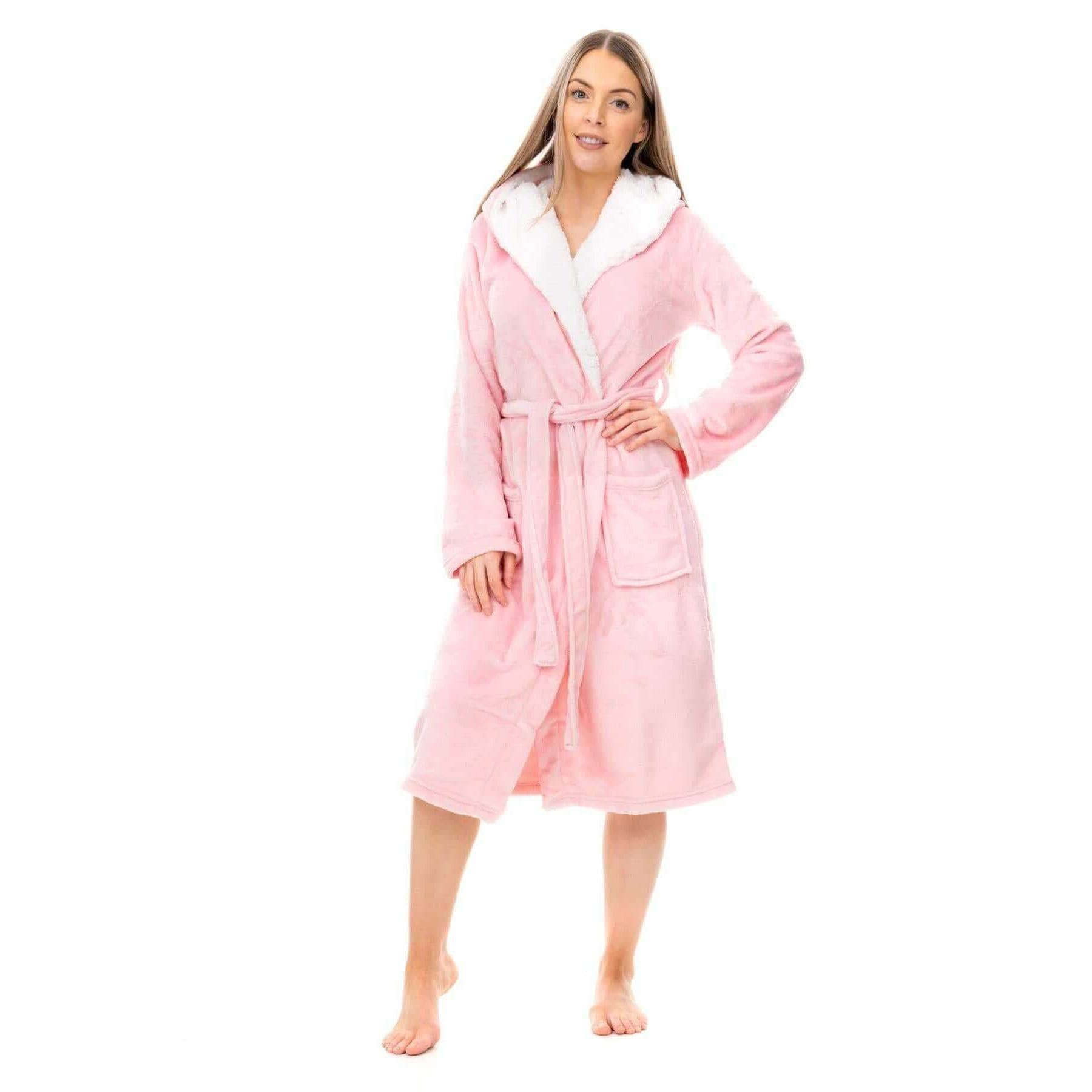 Women's Super Soft Plush Fleece Hooded Bathrobe Fluffy Velvet Loungewear Long Sleeve Cosy Winter Dressing Gown Spa Essential