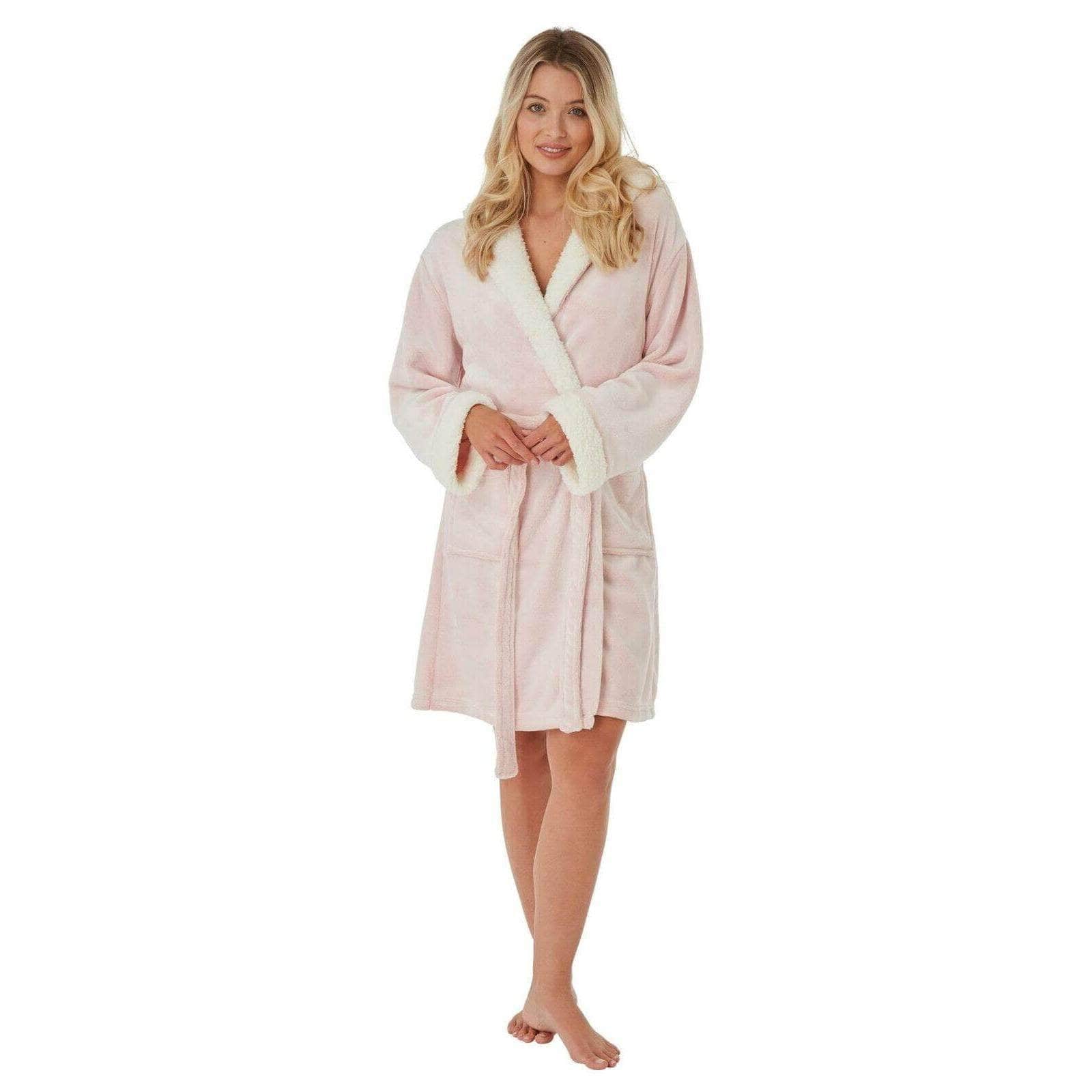 Women's Super Soft Plush Fleece Hooded Bathrobe Fluffy Velvet Loungewear Long Sleeve Cosy Winter Dressing Gown Spa Essential