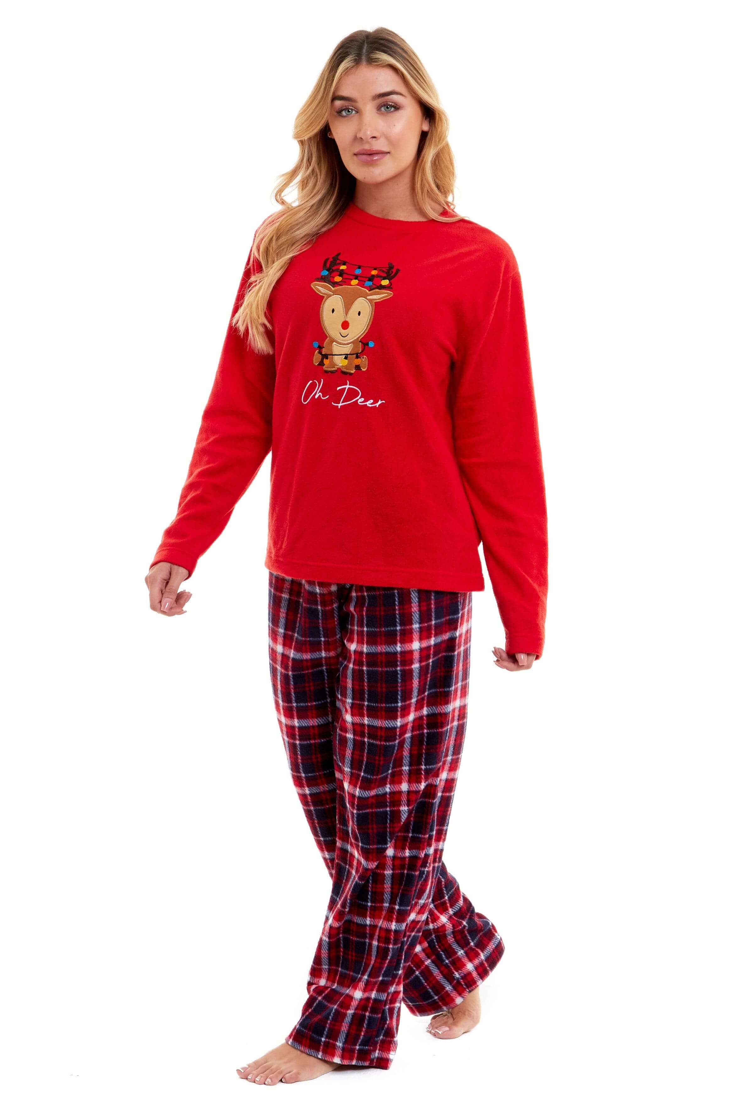 Women's Super Soft Reindeer Polar Fleece Pyjama Set Hooded Top Elasticated Pants Christmas Loungewear Winter Gift