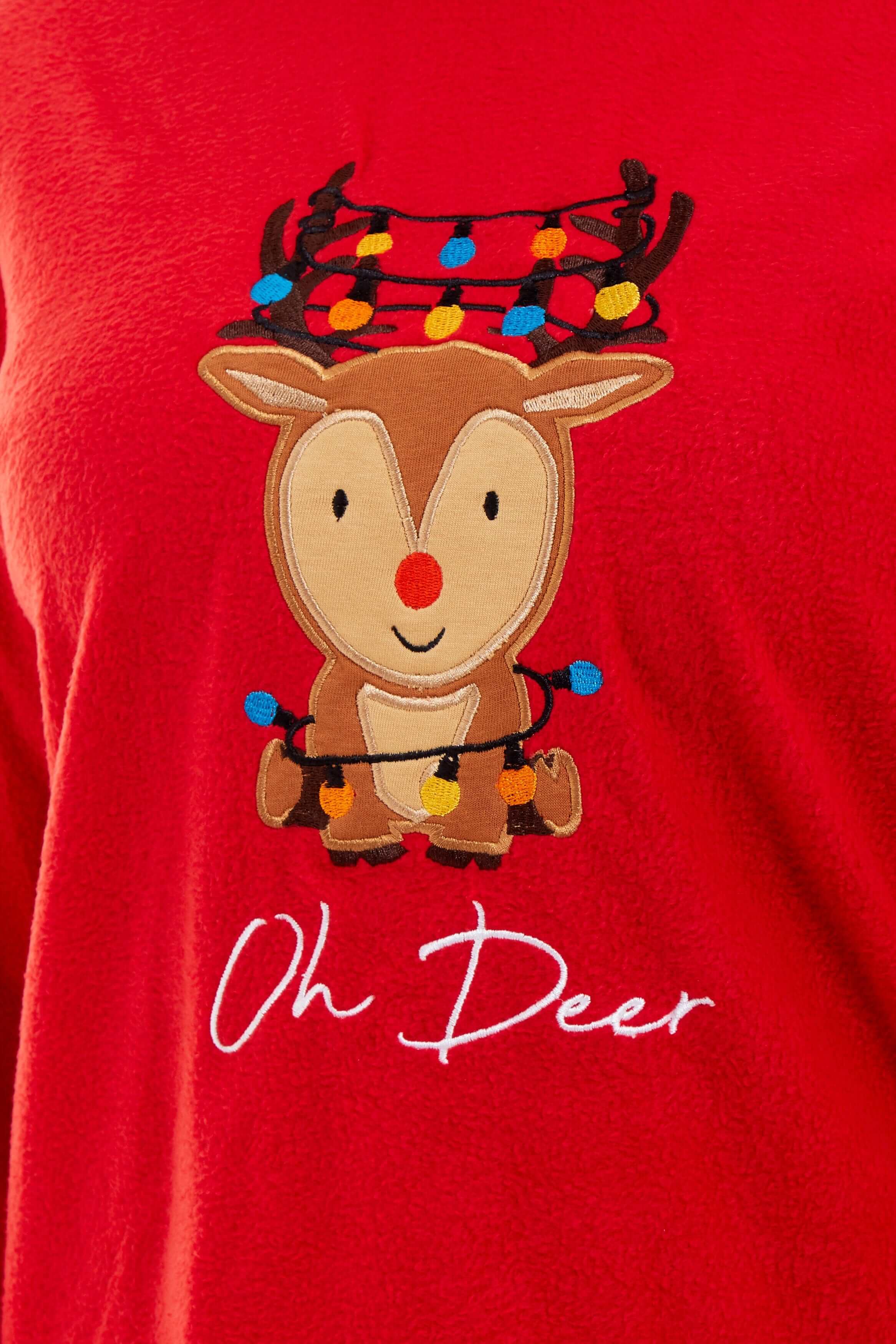 Women's Super Soft Reindeer Polar Fleece Pyjama Set Hooded Top Elasticated Pants Christmas Loungewear Winter Gift