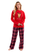 Women's Super Soft Reindeer Polar Fleece Pyjama Set Hooded Top Elasticated Pants Christmas Loungewear Winter Gift