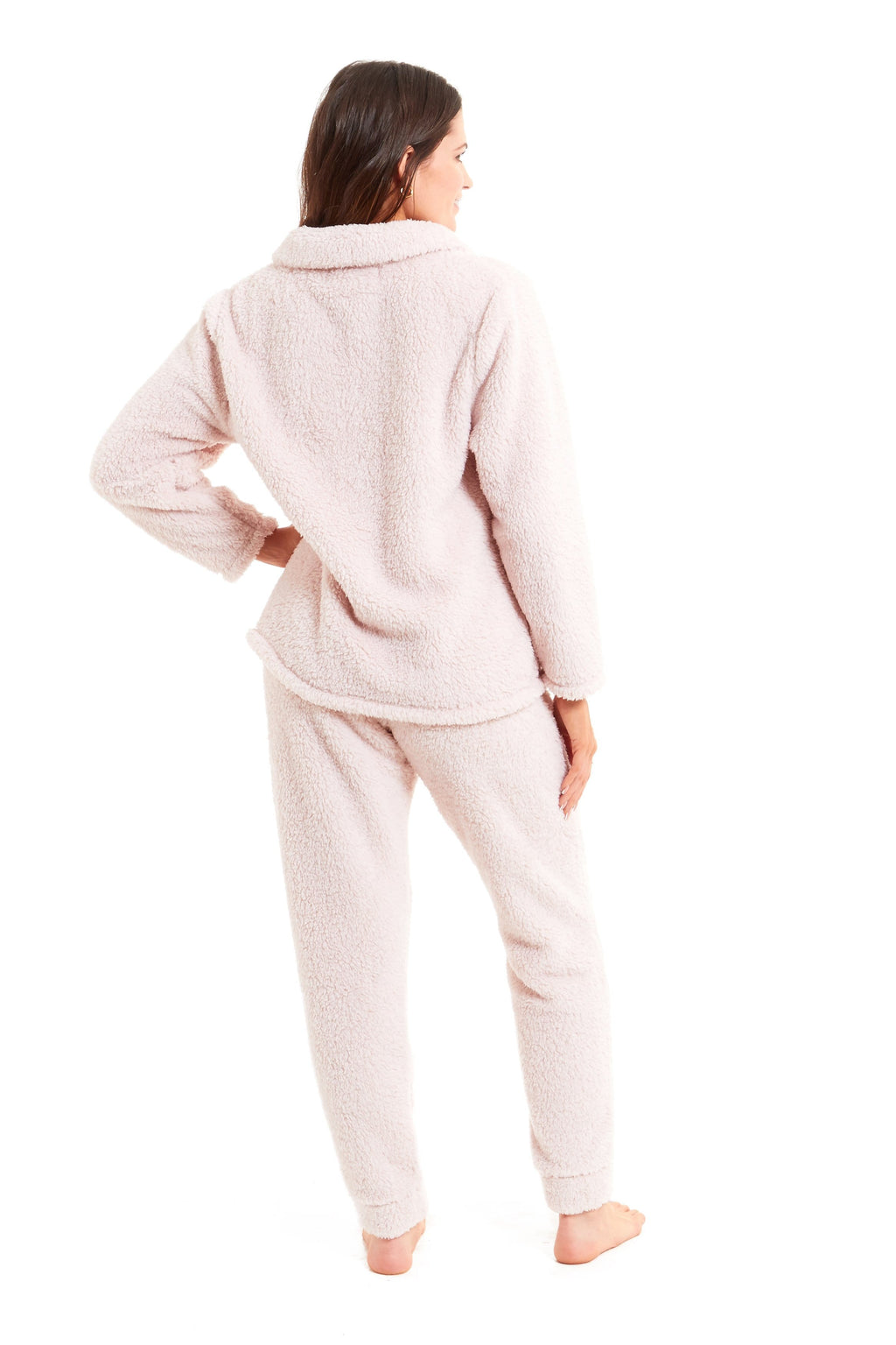 Women's Super Soft Teddy Fleece Lounge Set Cosy Fluffy Zip-Up Pyjama with Elasticated Waistband Warm Nightwear
