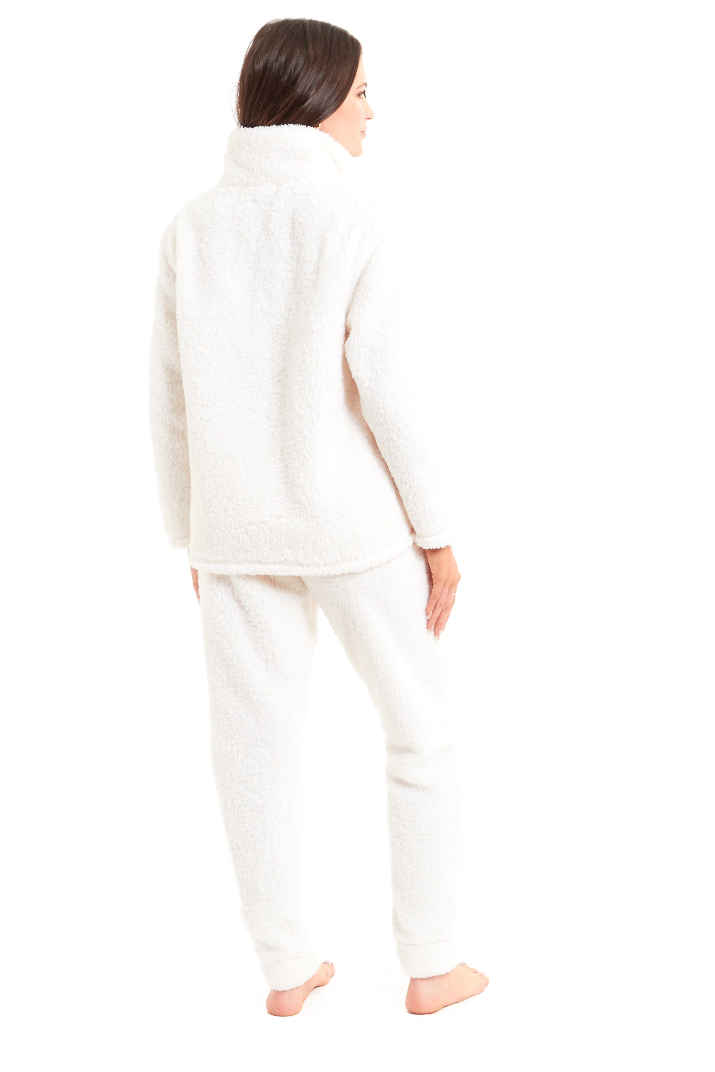 Women's Super Soft Teddy Fleece Lounge Set Cosy Fluffy Zip-Up Pyjama with Elasticated Waistband Warm Nightwear