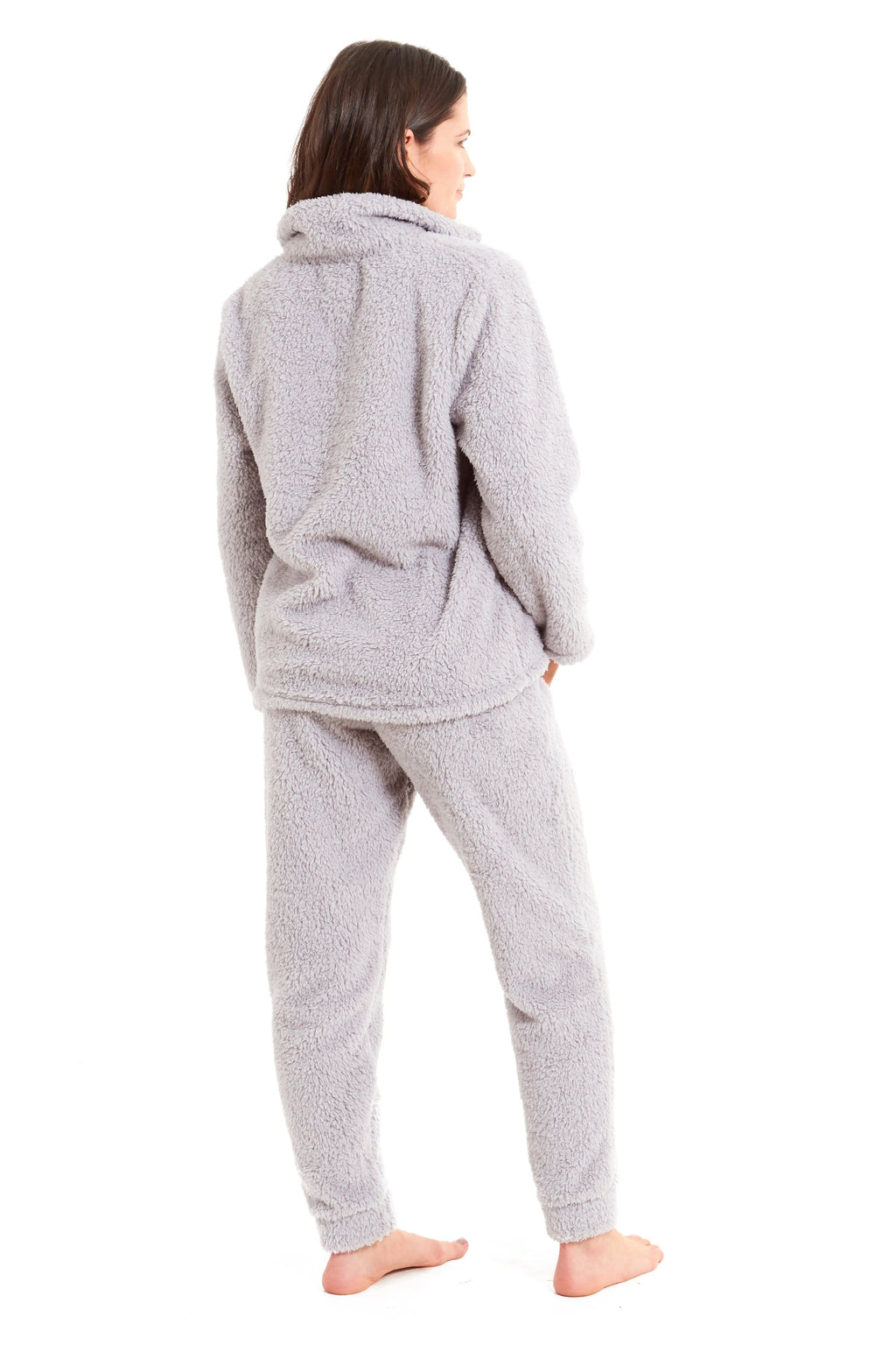 Women's Super Soft Teddy Fleece Lounge Set Cosy Fluffy Zip-Up Pyjama with Elasticated Waistband Warm Nightwear