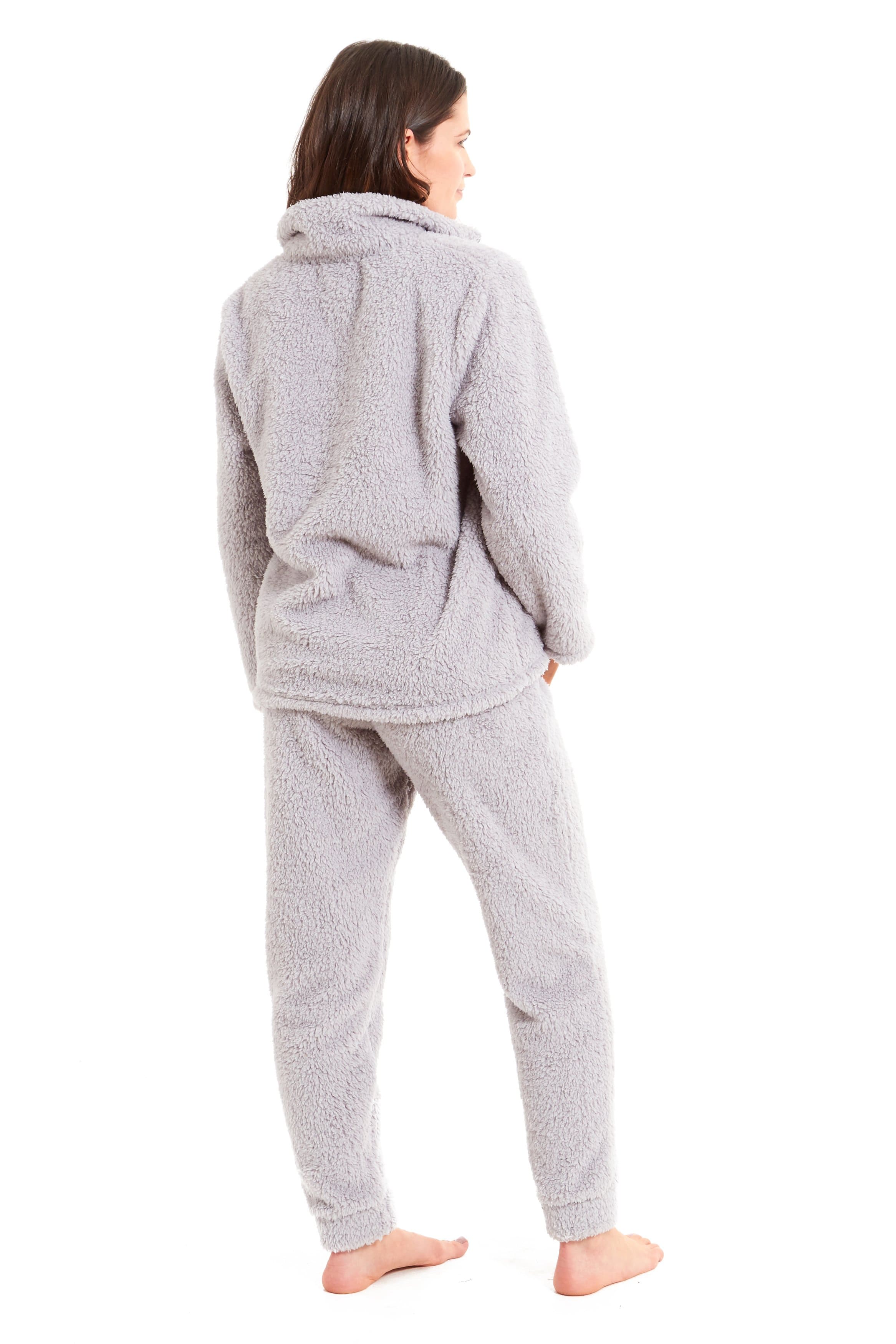 Women's Super Soft Teddy Fleece Lounge Set Cosy Fluffy Zip-Up Pyjama with Elasticated Waistband Warm Nightwear