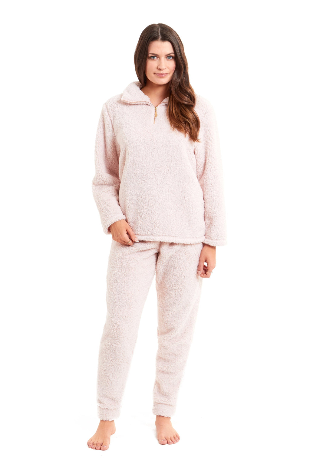 Women's Super Soft Teddy Fleece Lounge Set Cosy Fluffy Zip-Up Pyjama with Elasticated Waistband Warm Nightwear