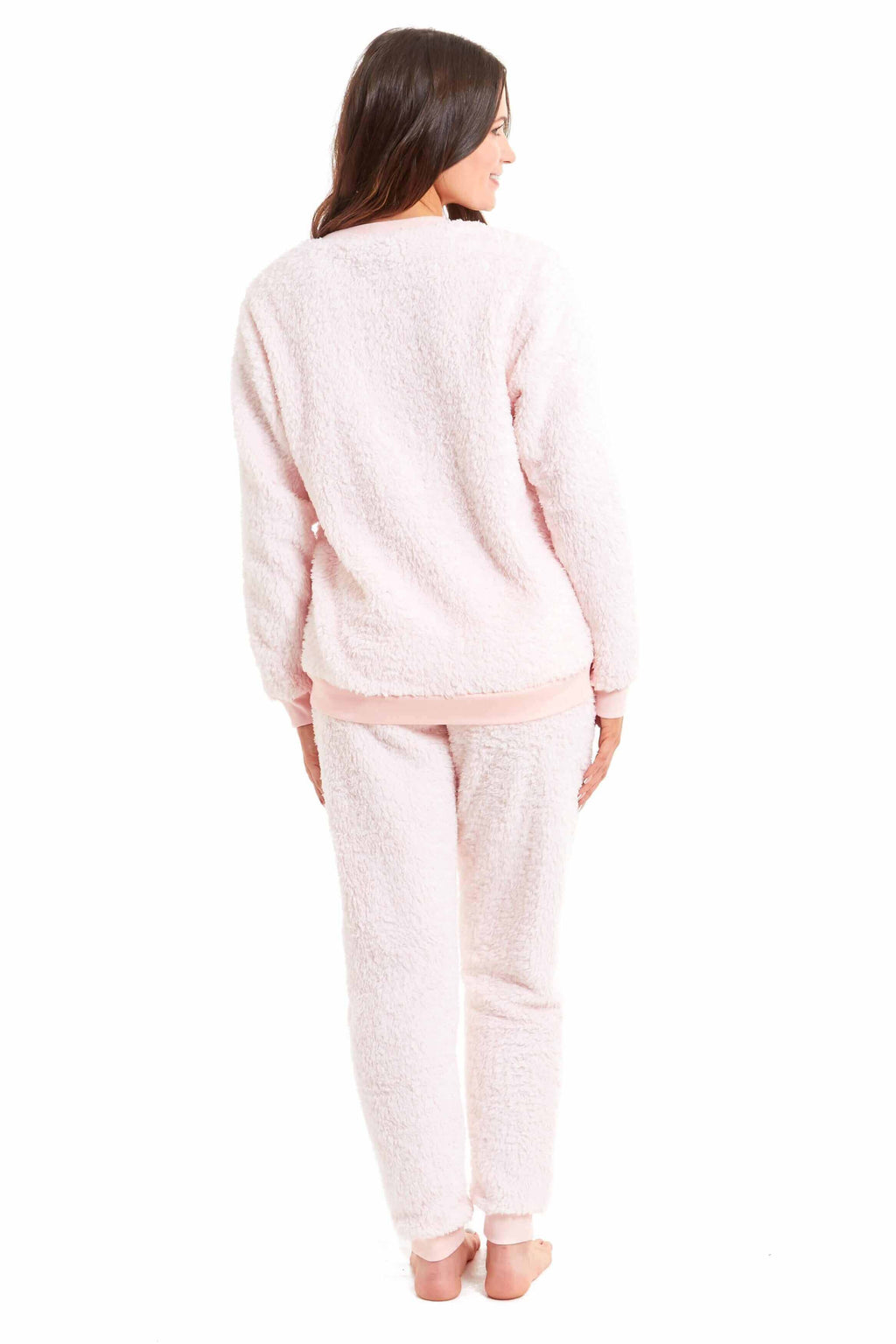 Women's Super Soft Teddy Fleece Lounge Set Fluffy Crew Neck Pyjama and Stretchable Loungewear in Grey Pink Ideal Nightwear Gift Available in S M L XL Sizes Daisy Dreamer