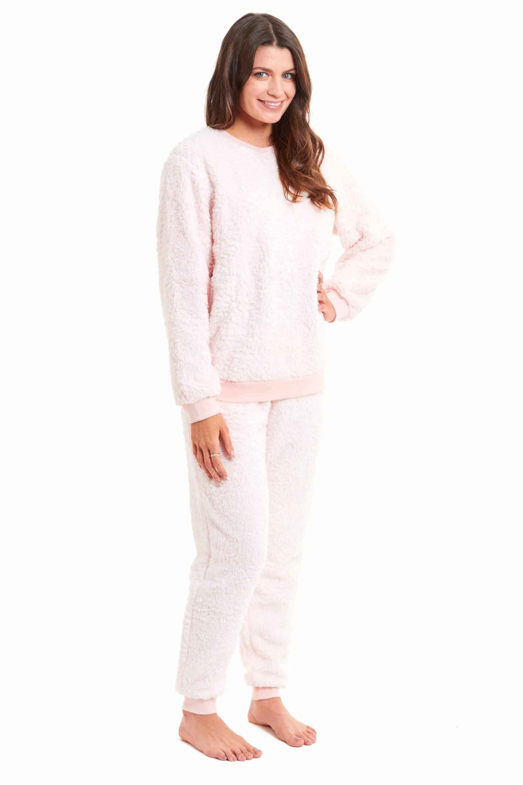Women's Super Soft Teddy Fleece Lounge Set Fluffy Crew Neck Pyjama and Stretchable Loungewear in Grey Pink Ideal Nightwear Gift Available in S M L XL Sizes Daisy Dreamer