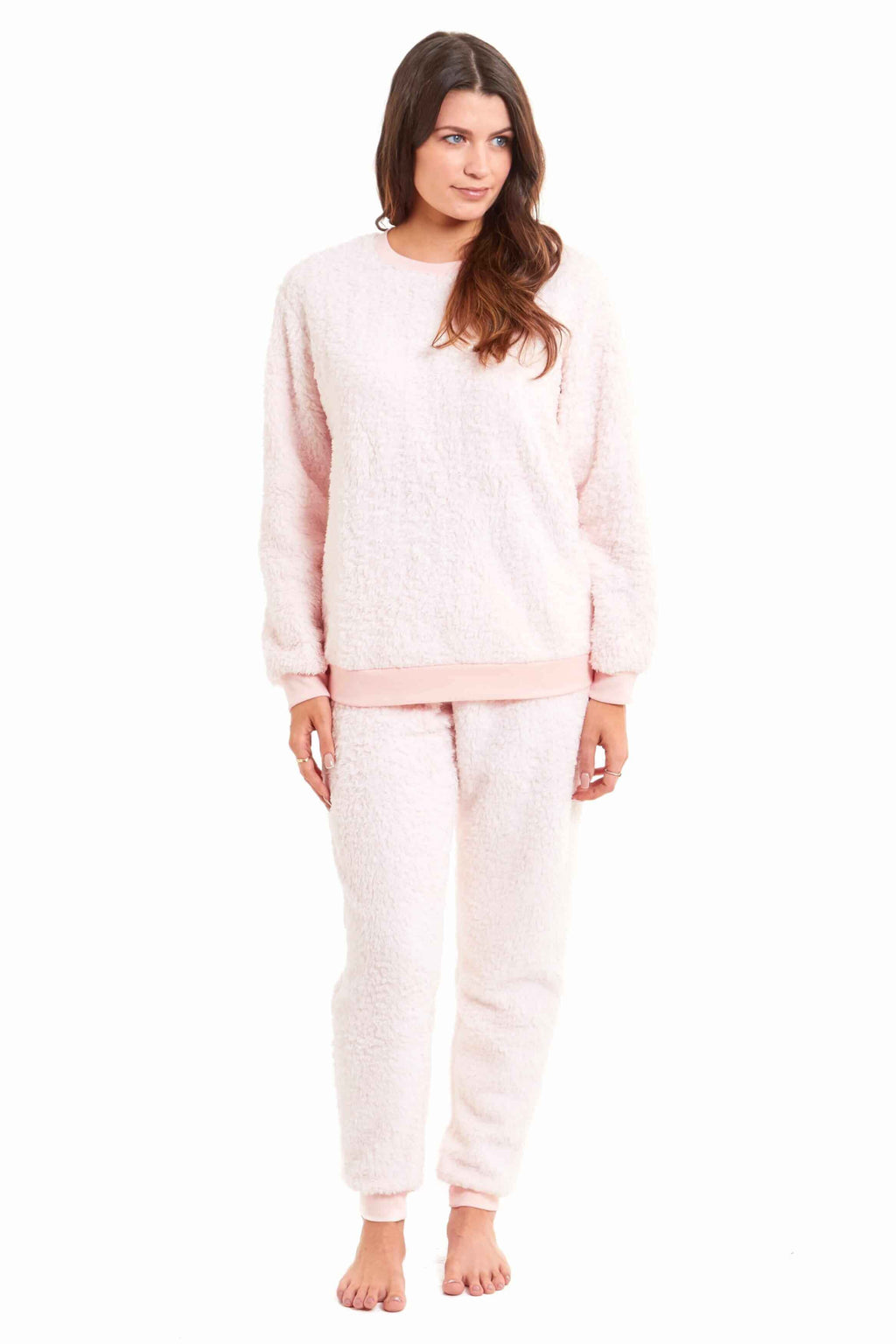 Women's Super Soft Teddy Fleece Lounge Set Fluffy Crew Neck Pyjama and Stretchable Loungewear in Grey Pink Ideal Nightwear Gift Available in S M L XL Sizes Daisy Dreamer