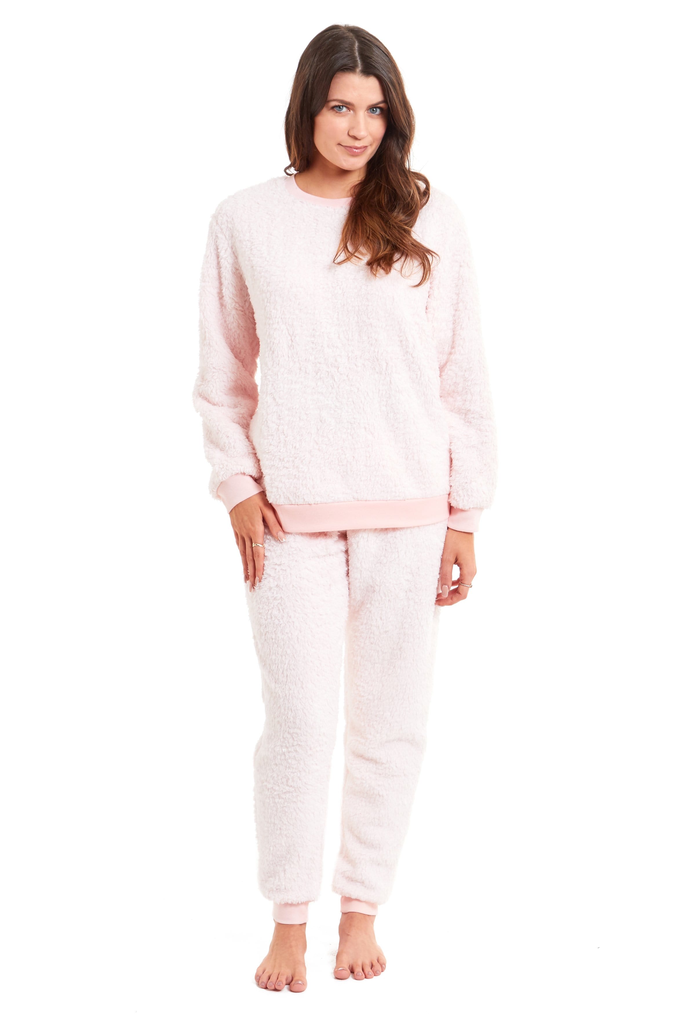Women's Super Soft Teddy Fleece Pyjama Set Warm Cozy Stretchable Loungewear Crew Neck Nightwear Perfect for Relaxation and Sleep