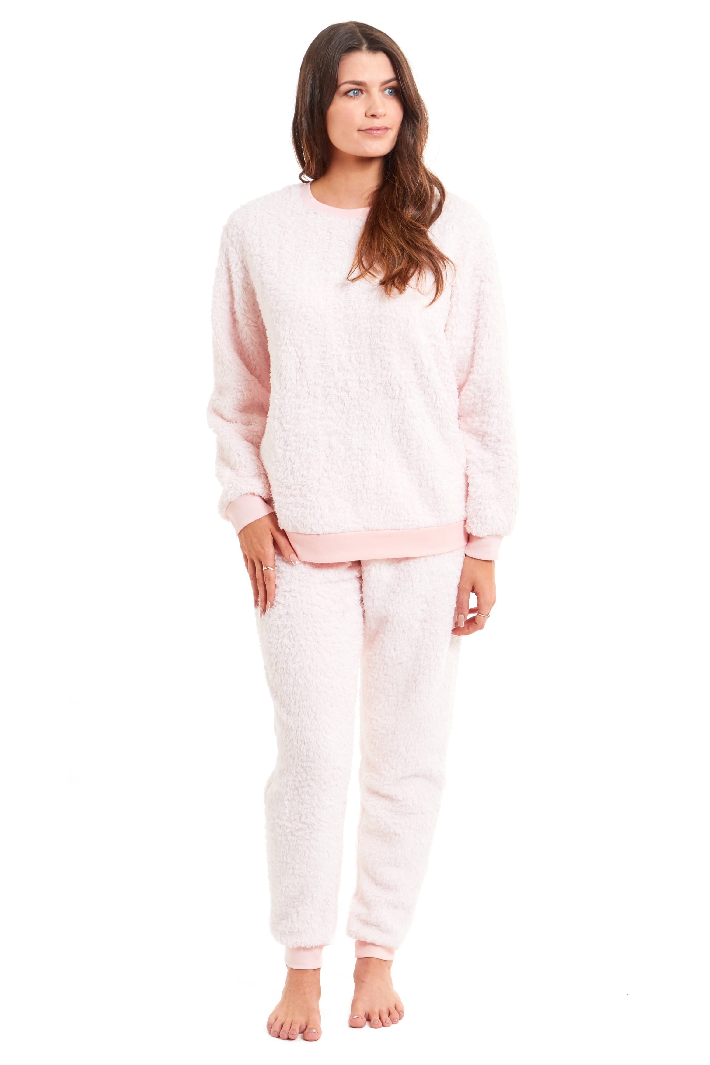 Women's Super Soft Teddy Fleece Pyjama Set Warm Cozy Stretchable Loungewear Crew Neck Nightwear Perfect for Relaxation and Sleep