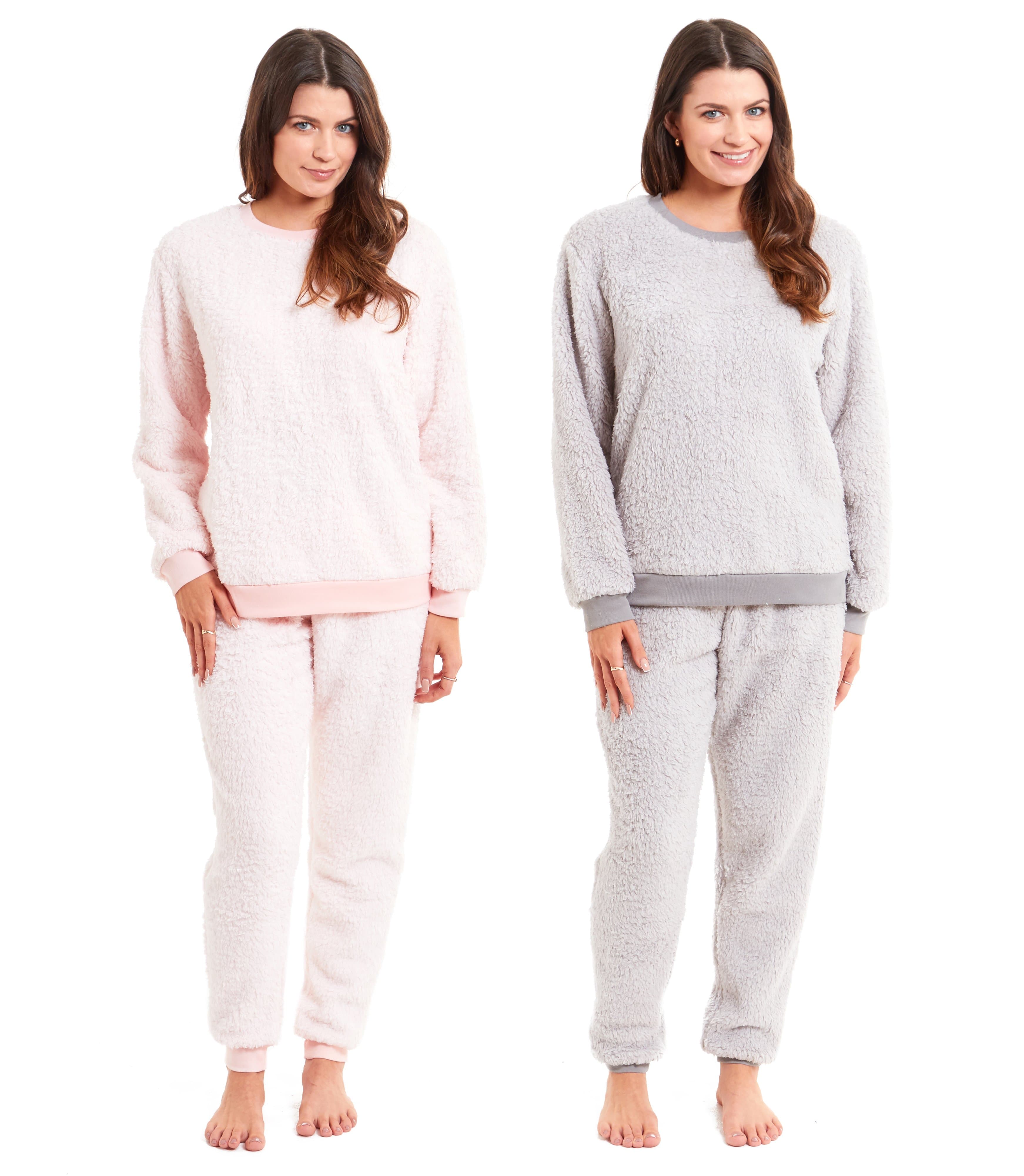 Women's Super Soft Teddy Fleece Pyjama Set Warm Cozy Stretchable Loungewear Crew Neck Nightwear Perfect for Relaxation and Sleep