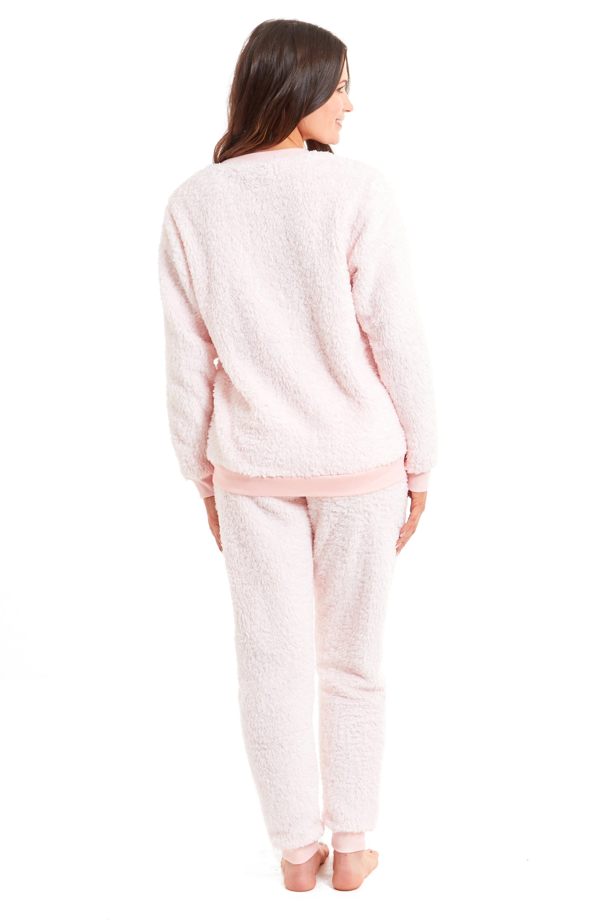 Women's Super Soft Teddy Fleece Pyjama Set Warm Cozy Stretchable Loungewear Crew Neck Nightwear Perfect for Relaxation and Sleep