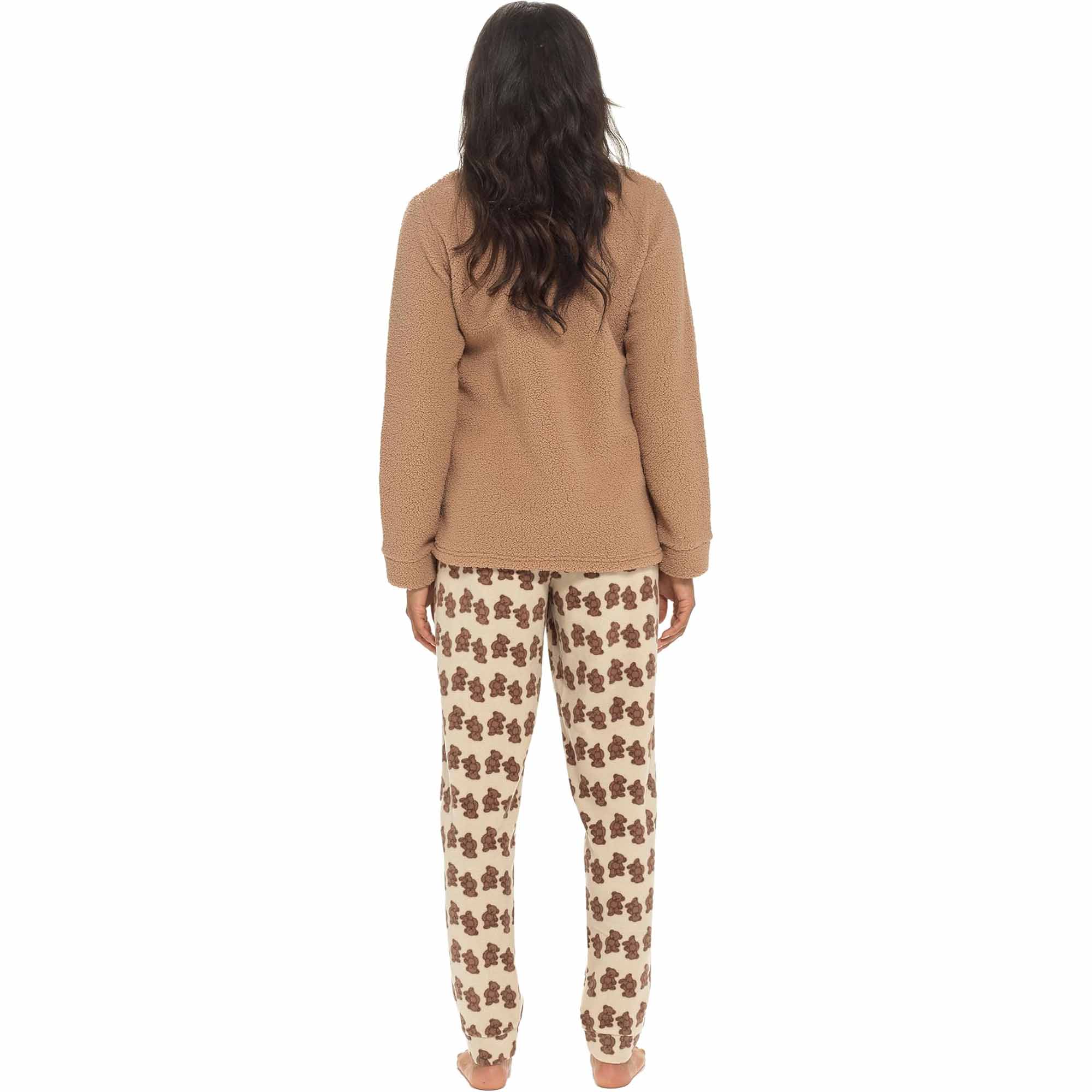 Women's Teddy Bear Warm Soft Fleece Pyjama Set Cozy Loungewear PJs