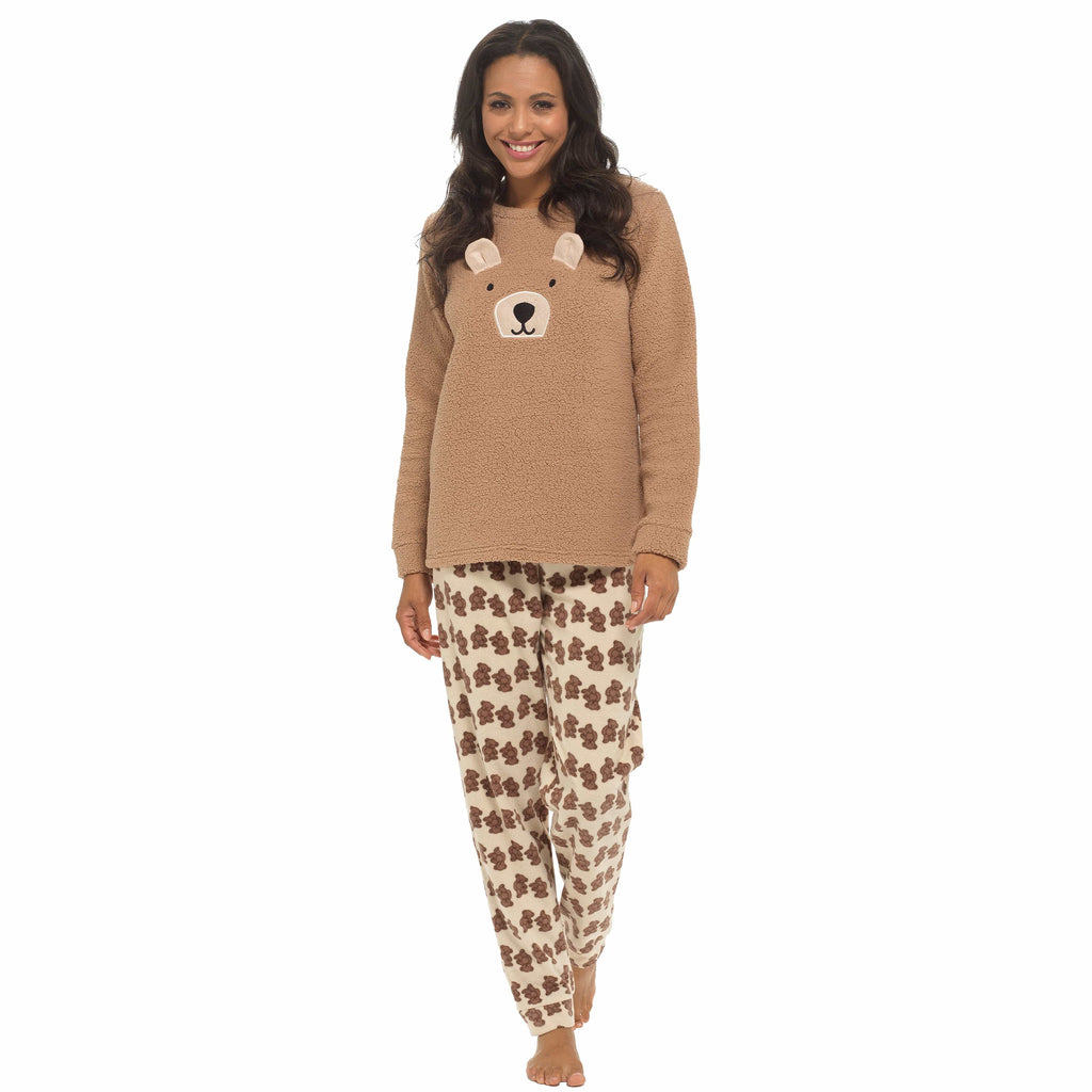 Women's Teddy Bear Warm Soft Fleece Pyjama Set Cozy Loungewear PJs