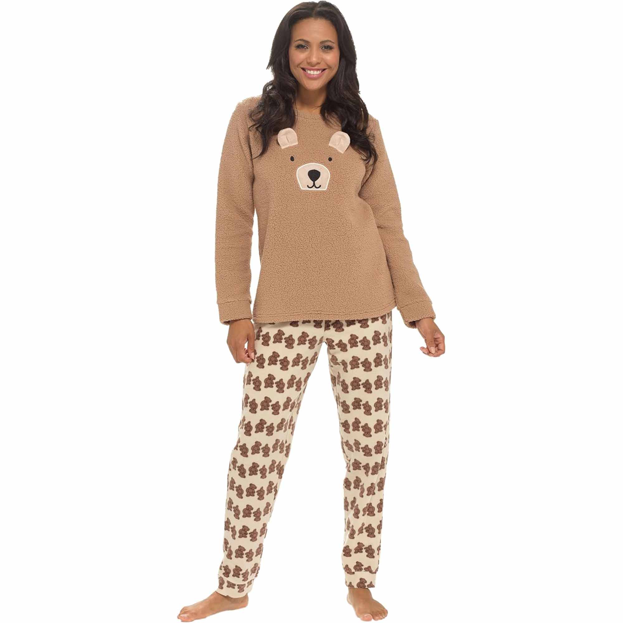 Women's Teddy Bear Warm Soft Fleece Pyjama Set Cozy Loungewear PJs