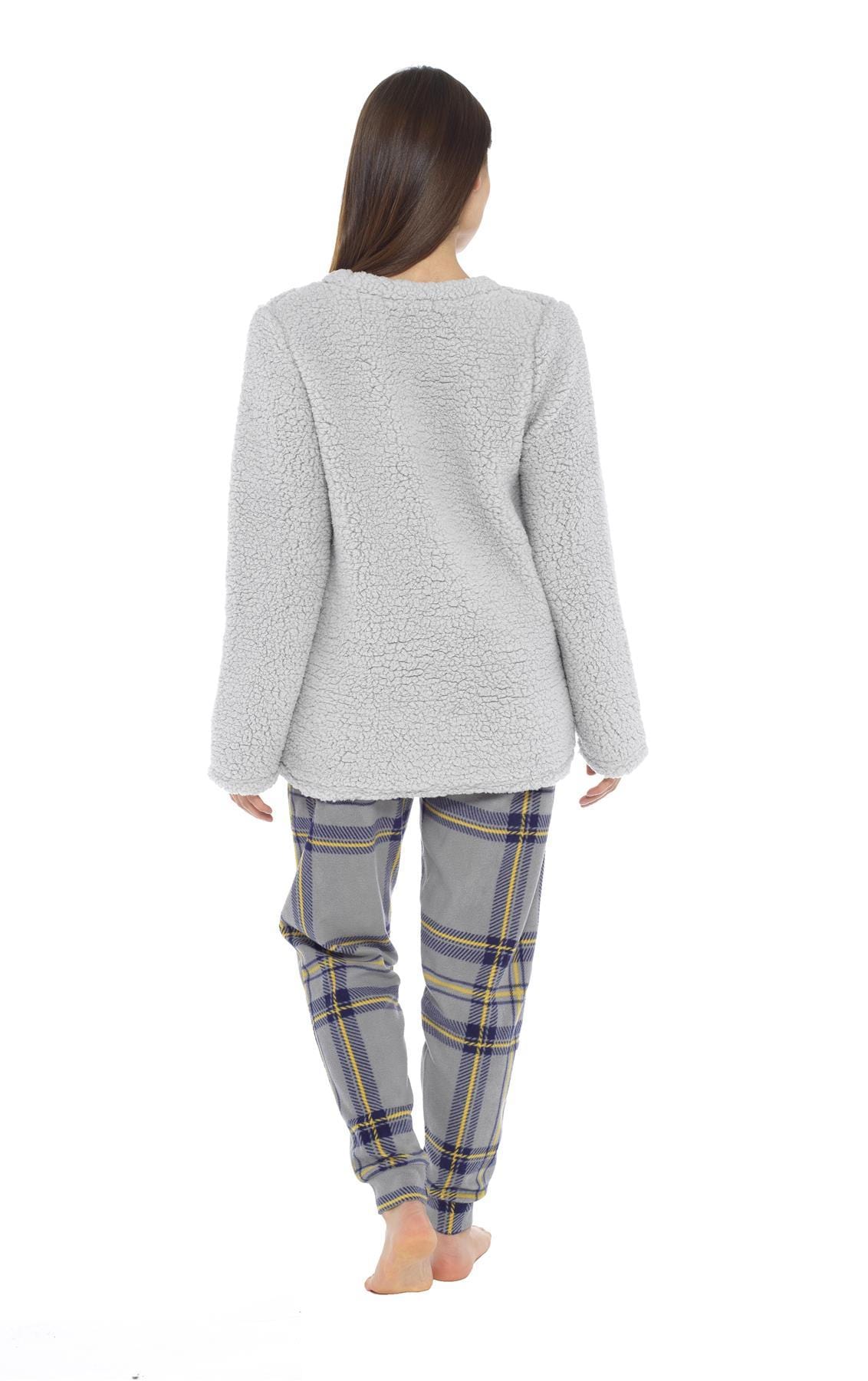 Women's Teddy Fleece Pyjama Set with Penguin Design Soft Cosy Nightwear Stylish Loungewear Warm Snuggle PJs with Contrasting Bottoms for Chilly Evenings