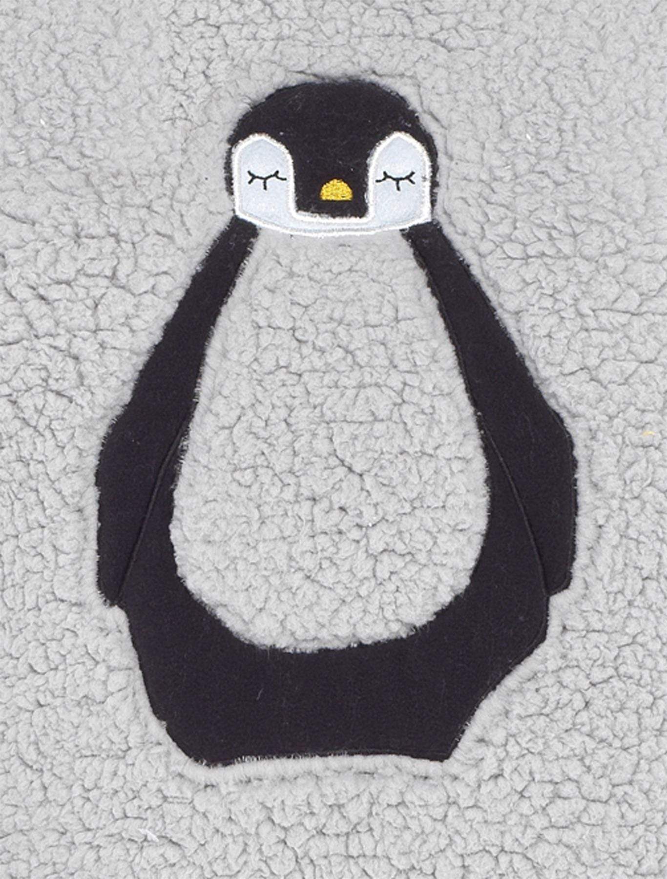 Women's Teddy Fleece Pyjama Set with Penguin Design Soft Cosy Nightwear Stylish Loungewear Warm Snuggle PJs with Contrasting Bottoms for Chilly Evenings