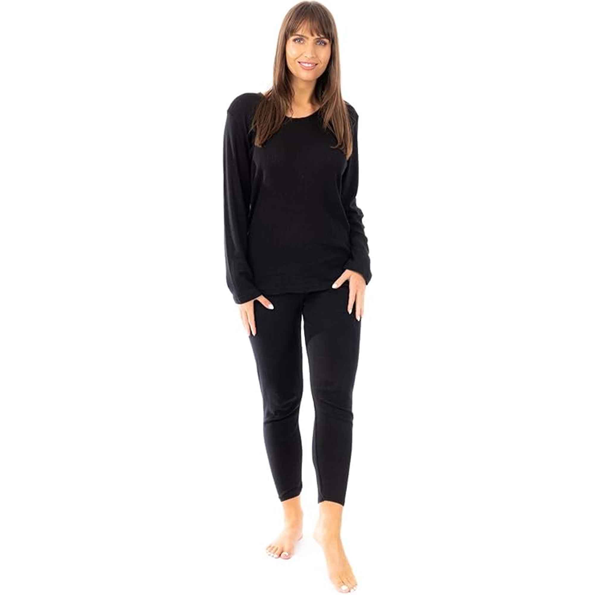 Women's Thermal Long Sleeve Top and Long Jane Pants Set Winter Base Layers Warm Insulating Cotton Rich Fabric Sizes S to XXL Multiple Colours
