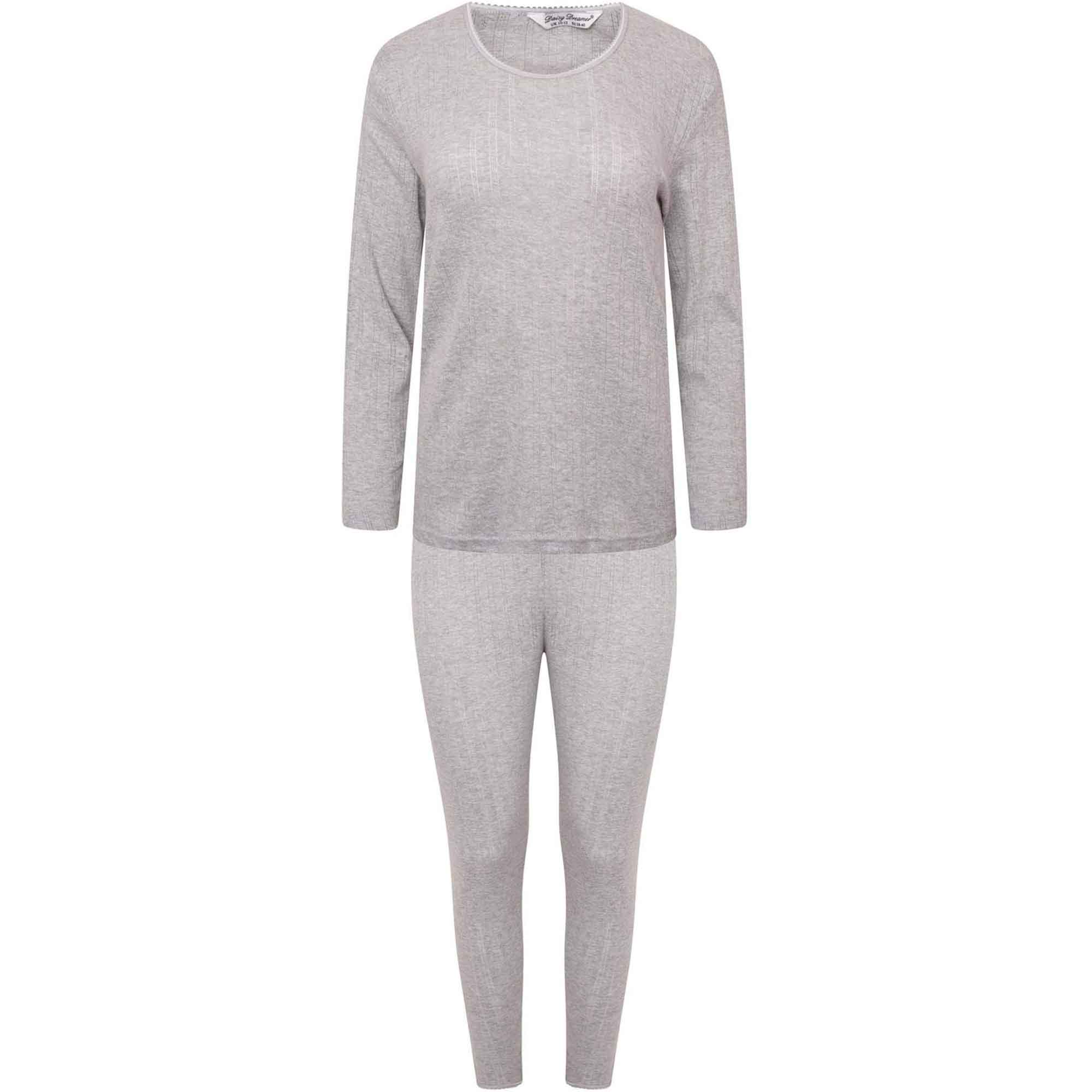 Women's Thermal Long Sleeve Top and Long Jane Pants Set Winter Base Layers Warm Insulating Cotton Rich Fabric Sizes S to XXL Multiple Colours