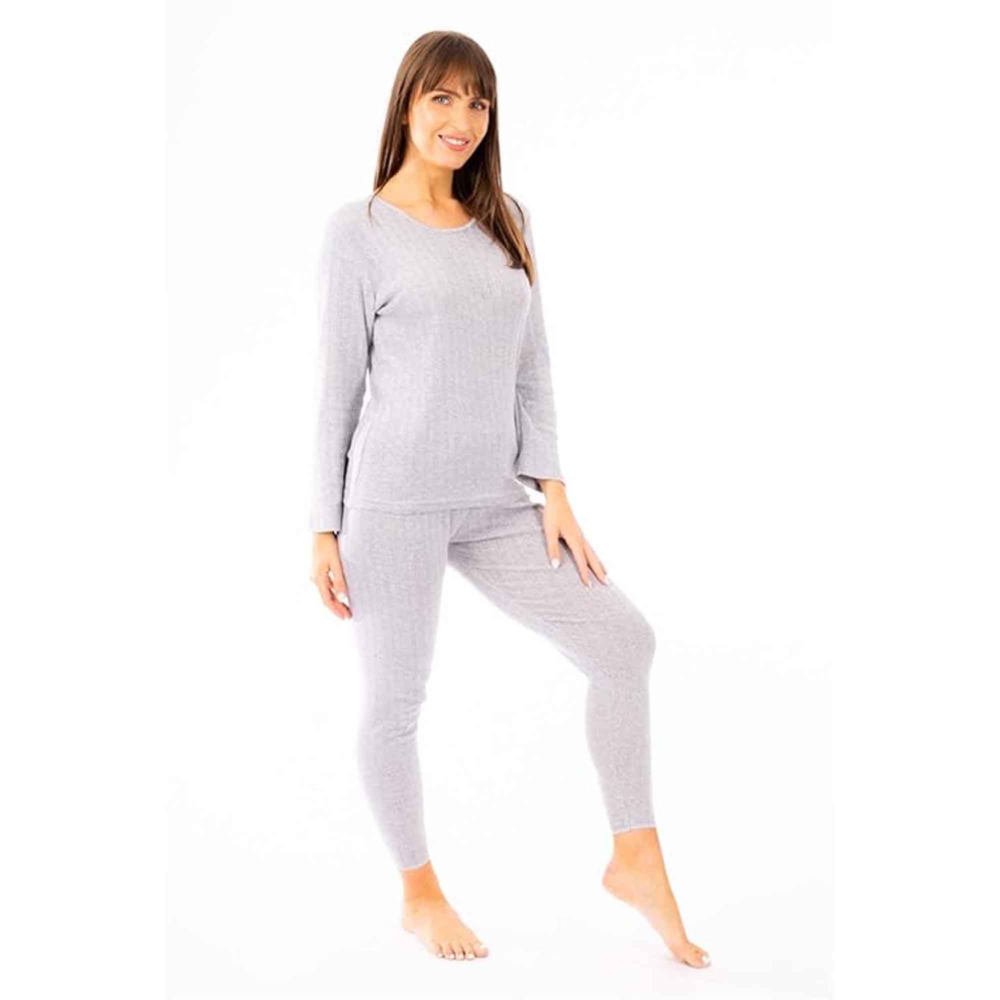 Women's Thermal Long Sleeve Top and Long Jane Pants Set Winter Base Layers Warm Insulating Cotton Rich Fabric Sizes S to XXL Multiple Colours