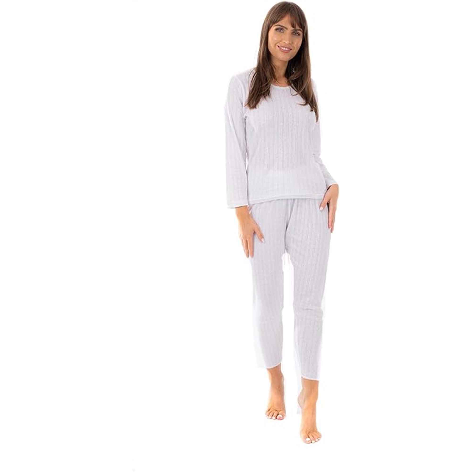 Women's Thermal Long Sleeve Top and Long Jane Pants Set Winter Base Layers Warm Insulating Cotton Rich Fabric Sizes S to XXL Multiple Colours