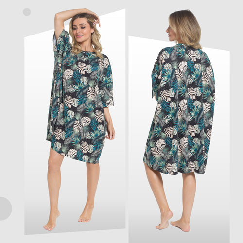 Women's Tropical Baggy Nighty Dress Oversized T-Shirt Nighties 100% Cotton Short Sleeved Nightshirt for Ladies