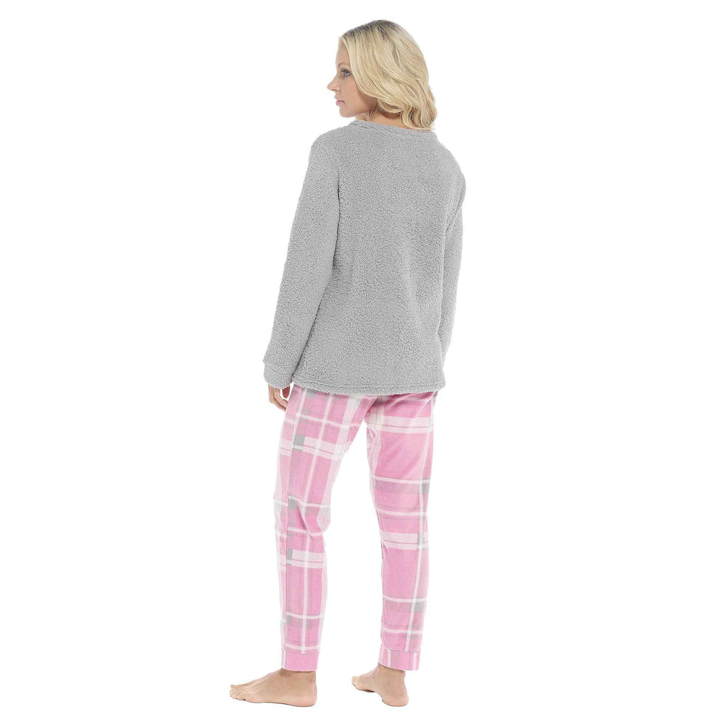 Women's Ultra-Soft Fleece Pyjama Set Cozy Polar Bear Print Long Sleeve Top and Elasticated Bottoms Warm Winter Nightwear