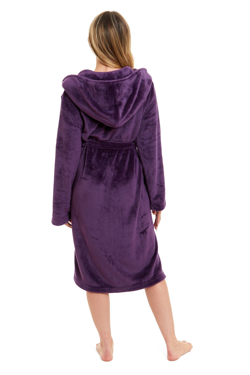 Women's Ultra-Soft Hooded Plush Fleece Dressing Gown Warm Velvet Bathrobe for Lounging and Relaxing in Winter