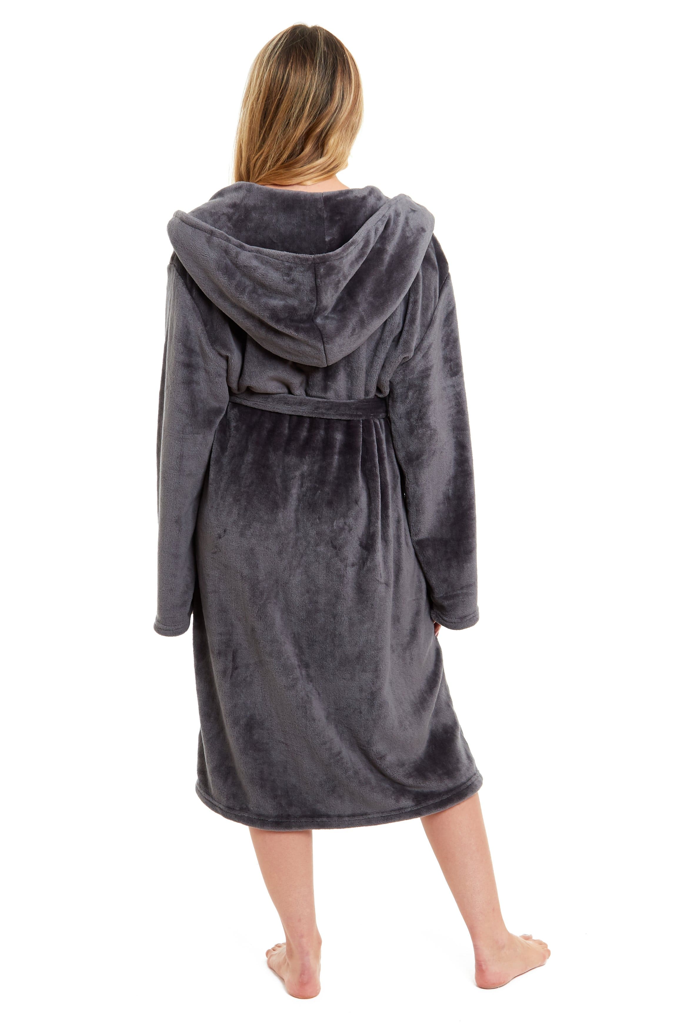 Women's Ultra-Soft Hooded Plush Fleece Dressing Gown Warm Velvet Bathrobe for Lounging and Relaxing in Winter