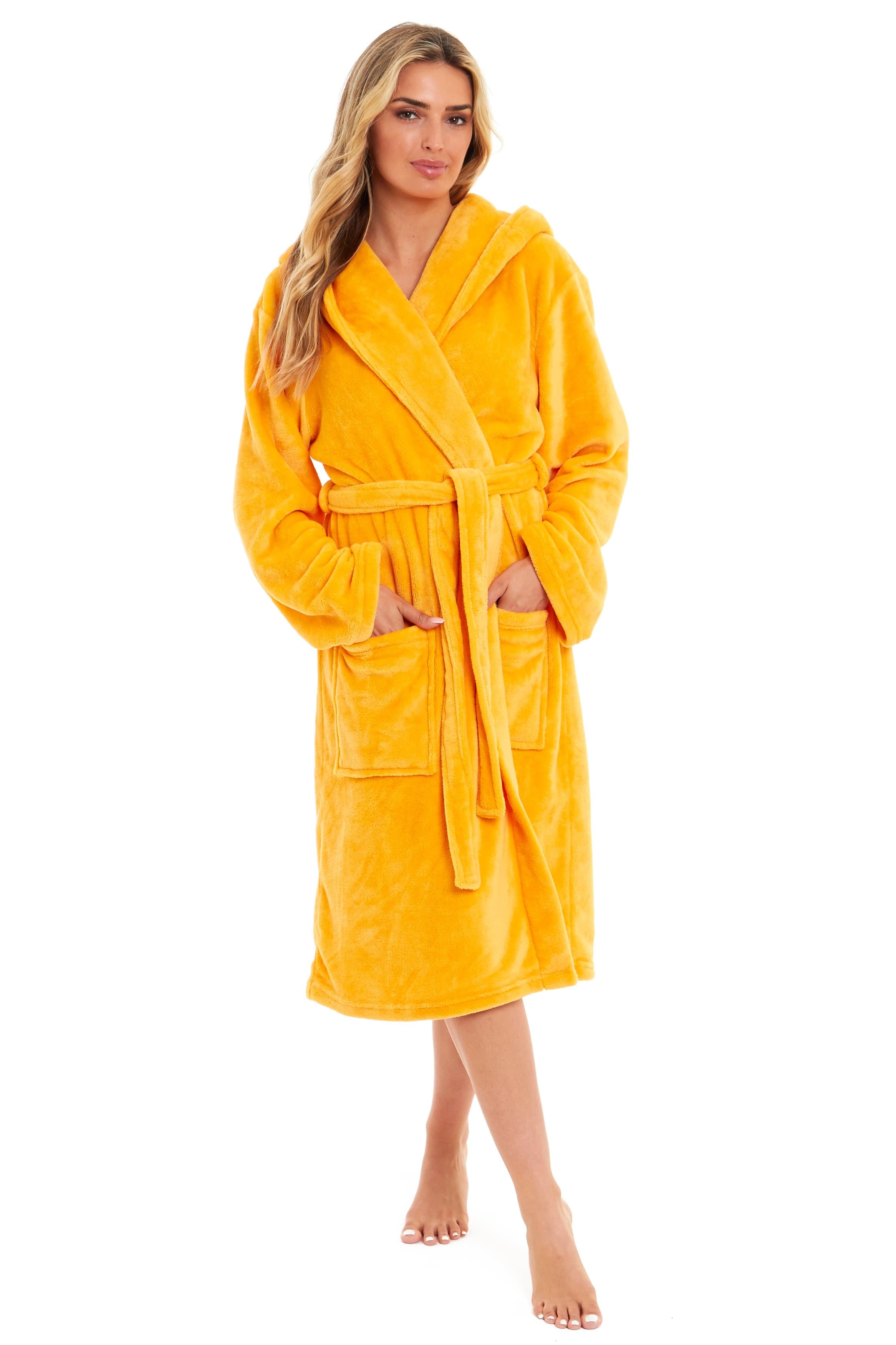 Women's Ultra-Soft Hooded Plush Fleece Dressing Gown Warm Velvet Bathrobe for Lounging and Relaxing in Winter