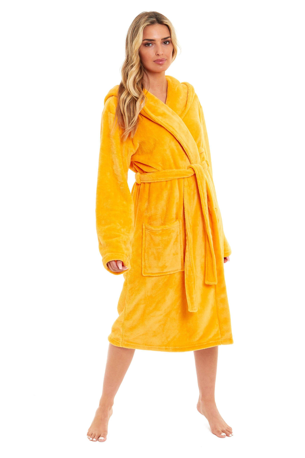 Women's Ultra-Soft Hooded Plush Fleece Dressing Gown Warm Velvet Bathrobe for Lounging and Relaxing in Winter