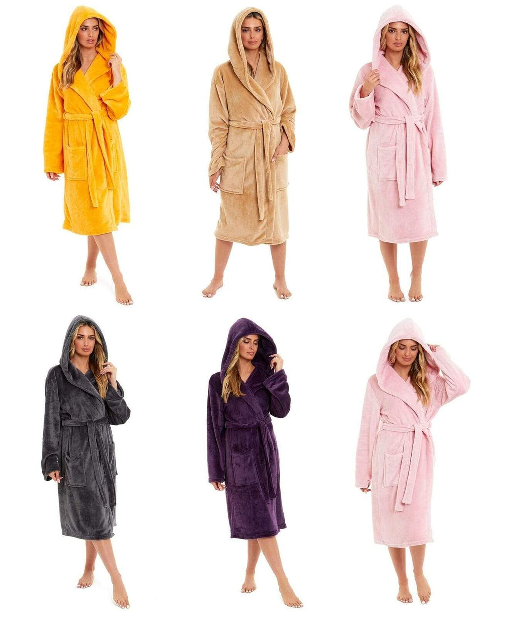 Women's Ultra-Soft Hooded Plush Fleece Dressing Gown Warm Velvet Bathrobe for Lounging and Relaxing in Winter