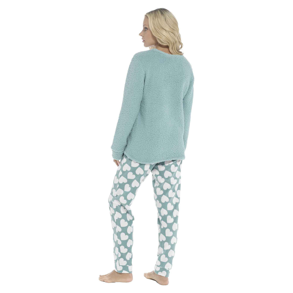 Women's Ultra-Soft Panda Snuggle Fleece Pyjama Set with Long Sleeve Top and Elasticated Bottoms for Lounging and Sleepwear